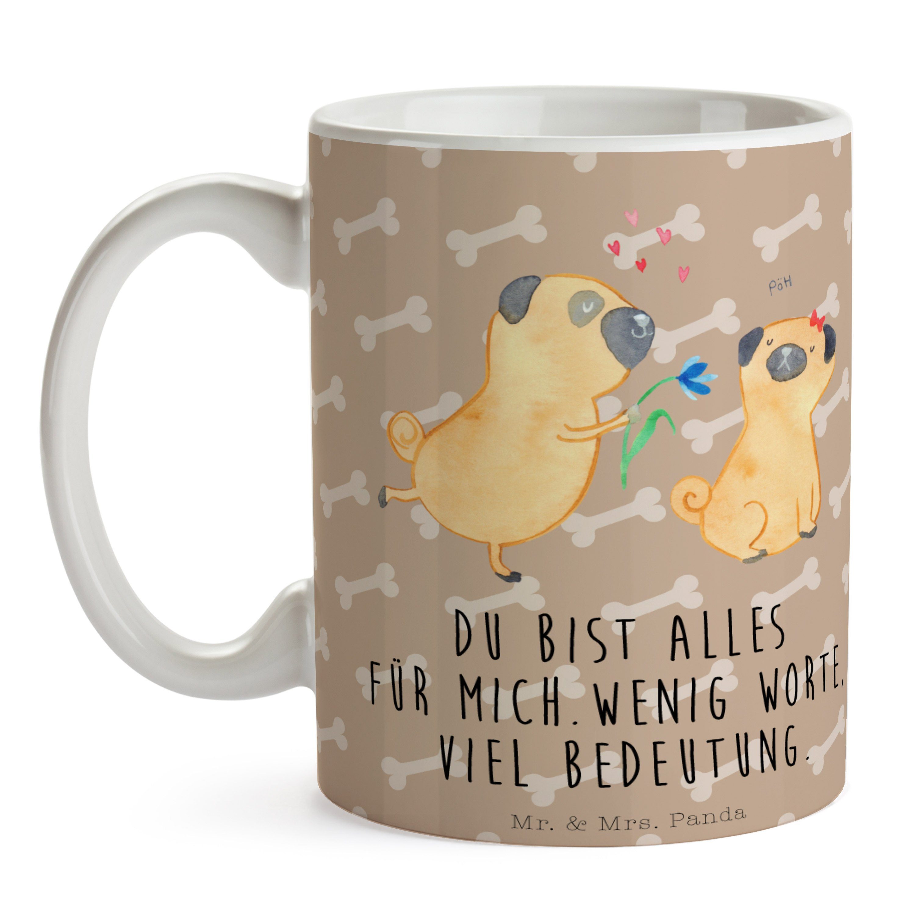 Mrs. verliebt - - Mops Mr. Hundemot, & Geschenk, Keramik Teetasse, Hundeglück Panda Hundeliebe, Tasse