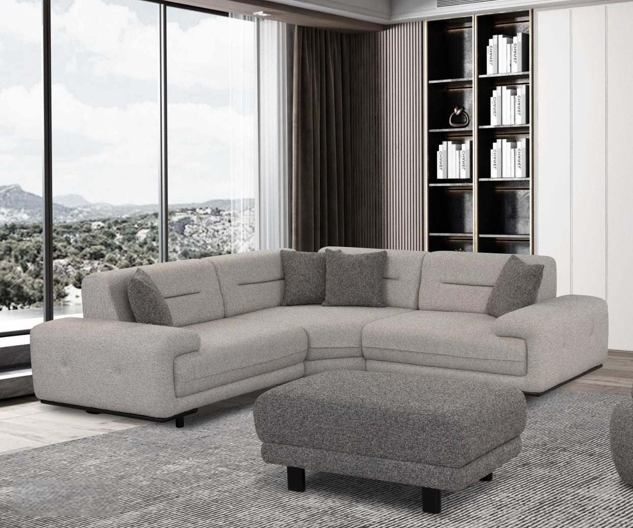 JVmoebel Wohnlandschaft U-förmiges Sofa und Hocker für modernes Wohnen im eleganten Design, 2 Teile