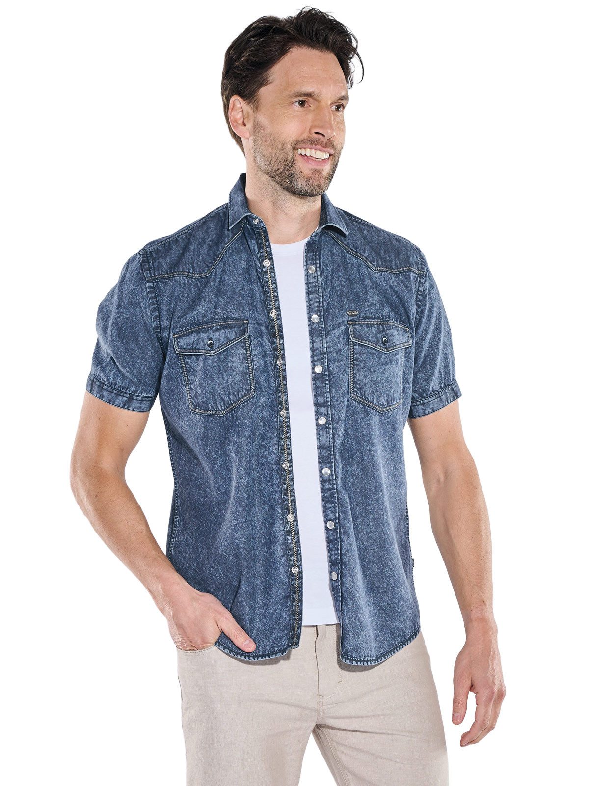 Engbers Kurzarmhemd Herren Kurzarmhemd mit softer Jeans-Warenqualität, Indigoblau