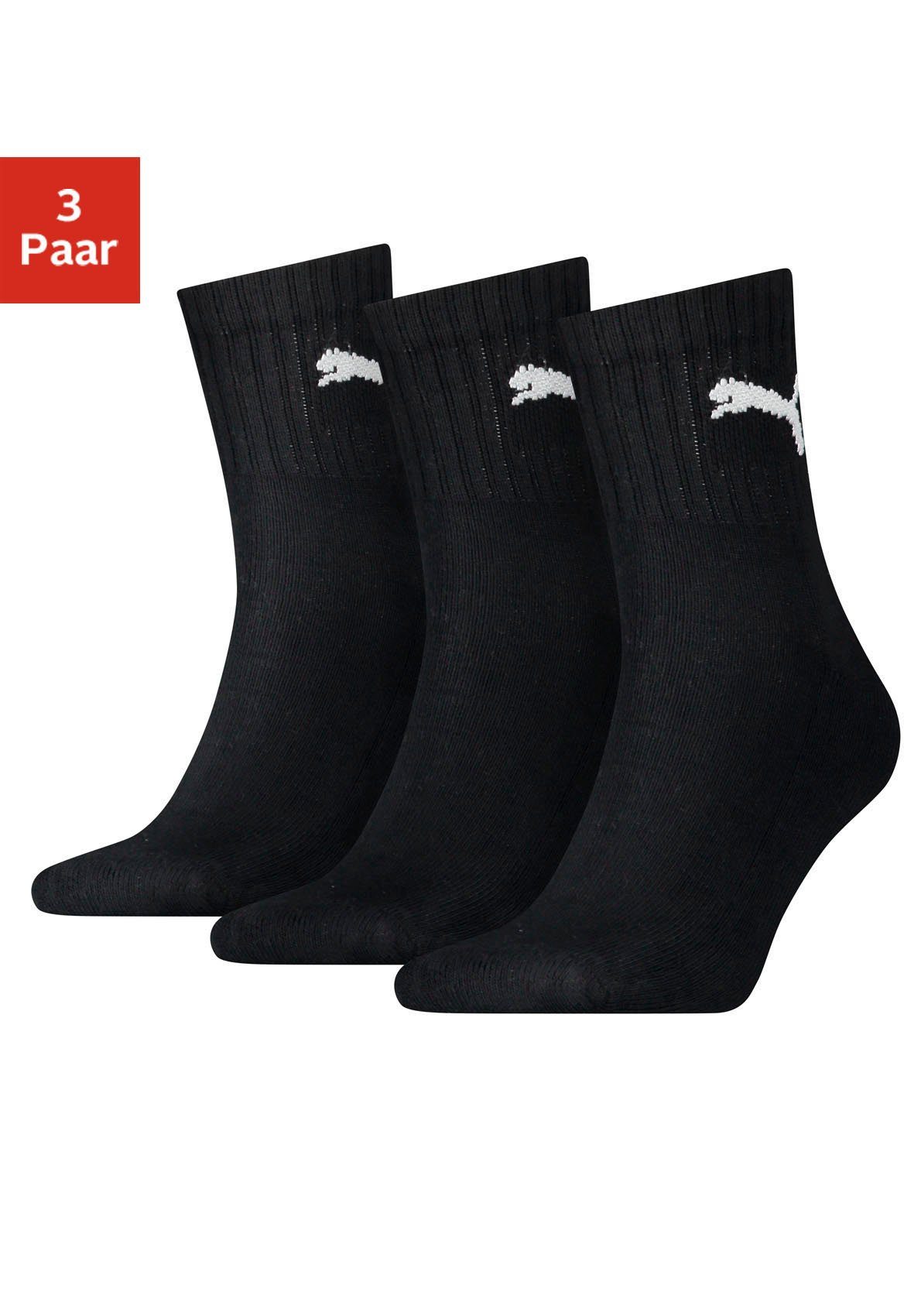 PUMA Sportsocken short crew (3-Paar) mit klassischer Rippe