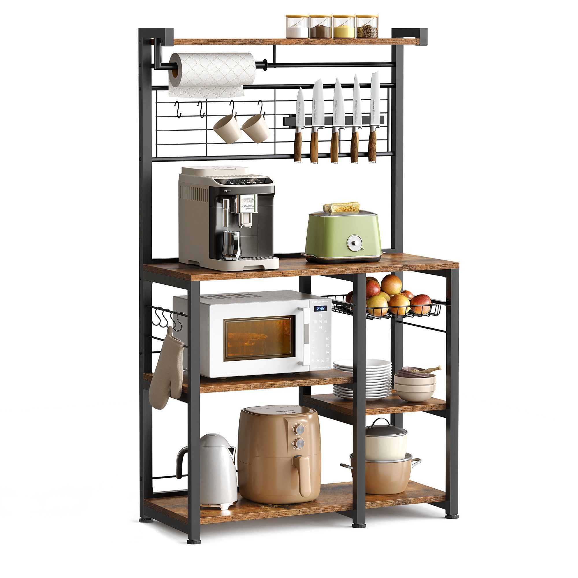 VASAGLE Standregal, Küchenregal, mit Magnetleiste für Messer, Drahtkorb, Ro günstig online kaufen