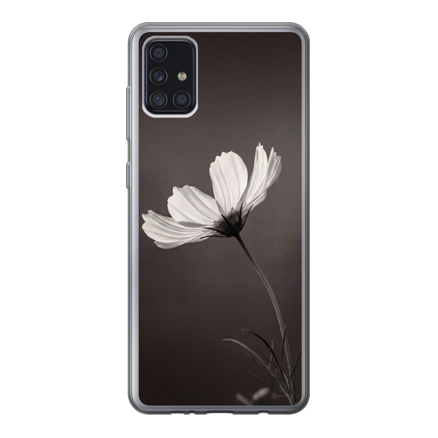 MuchoWow Handyhülle für Samsung Galaxy A52 5G Blume - Minimalistisch - Schwarz - Weiß, Smartphone-Bumper, Print, Handy Schutzhülle Dünn