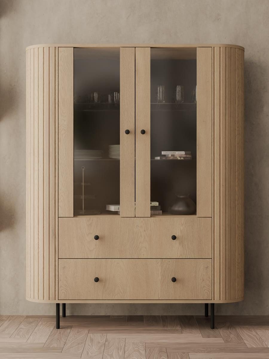 Compleo Standvitrine mit 2 Schubladen, Stauraumvitrine mit 2 Türen, Breite: 123 cm OVI, viel Stauraum, Höhe 155 cm