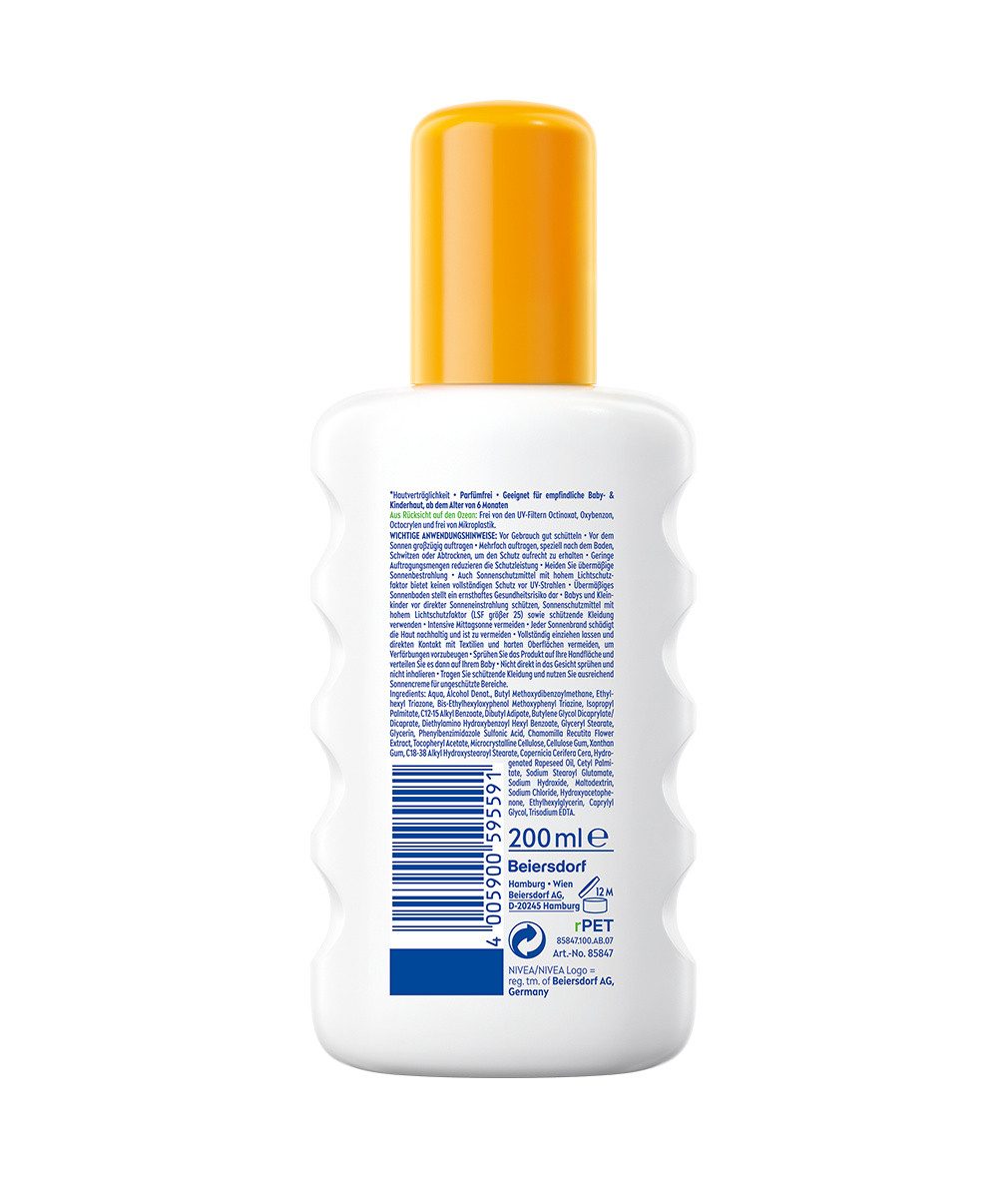 Nivea Sun Sonnenschutzspray SUN Kids Sensitiv Spray LSF 50+ 200ml, 1-tlg.