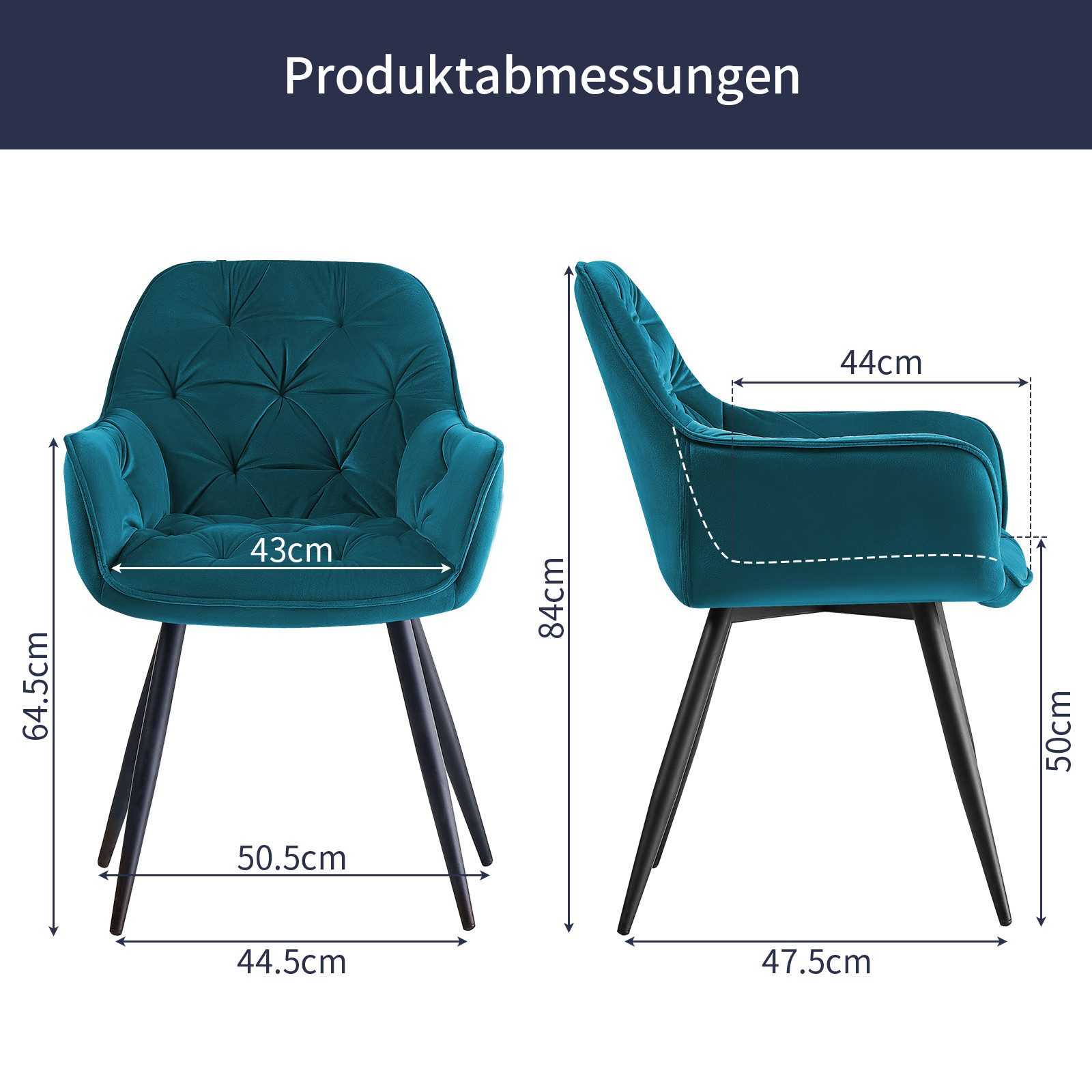 JYMTOM Esszimmerstuhl gepolstert mit Armlehnen & Metallbeinen (6 St), mit dickem Samtstoff, 6er Set Eckstuhl für Lounge Wohnzimmer – Bild 2 von 5