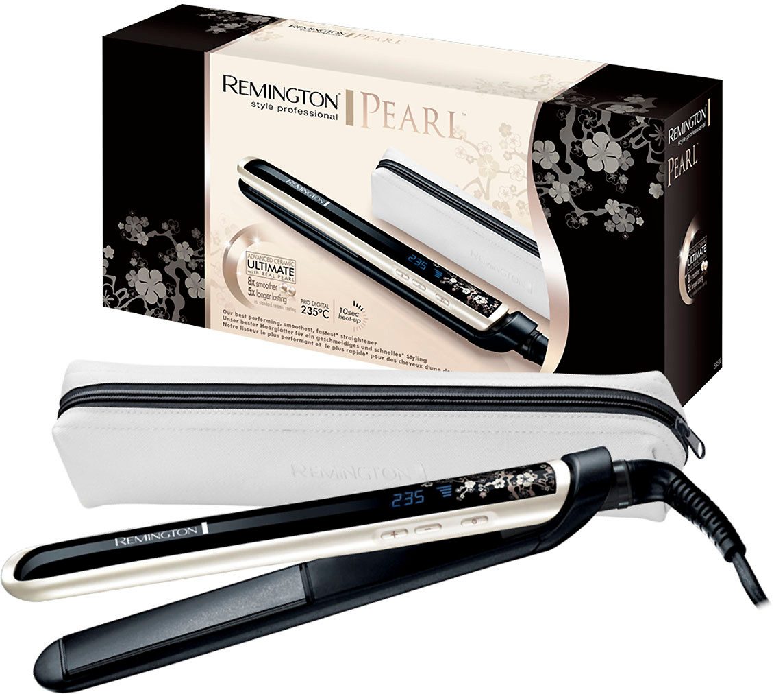 Remington Glätteisen Pearl S9500 Keramik, Professionell, Keramikbeschichtung mit echten Perlen, LCD display beige|schwarz