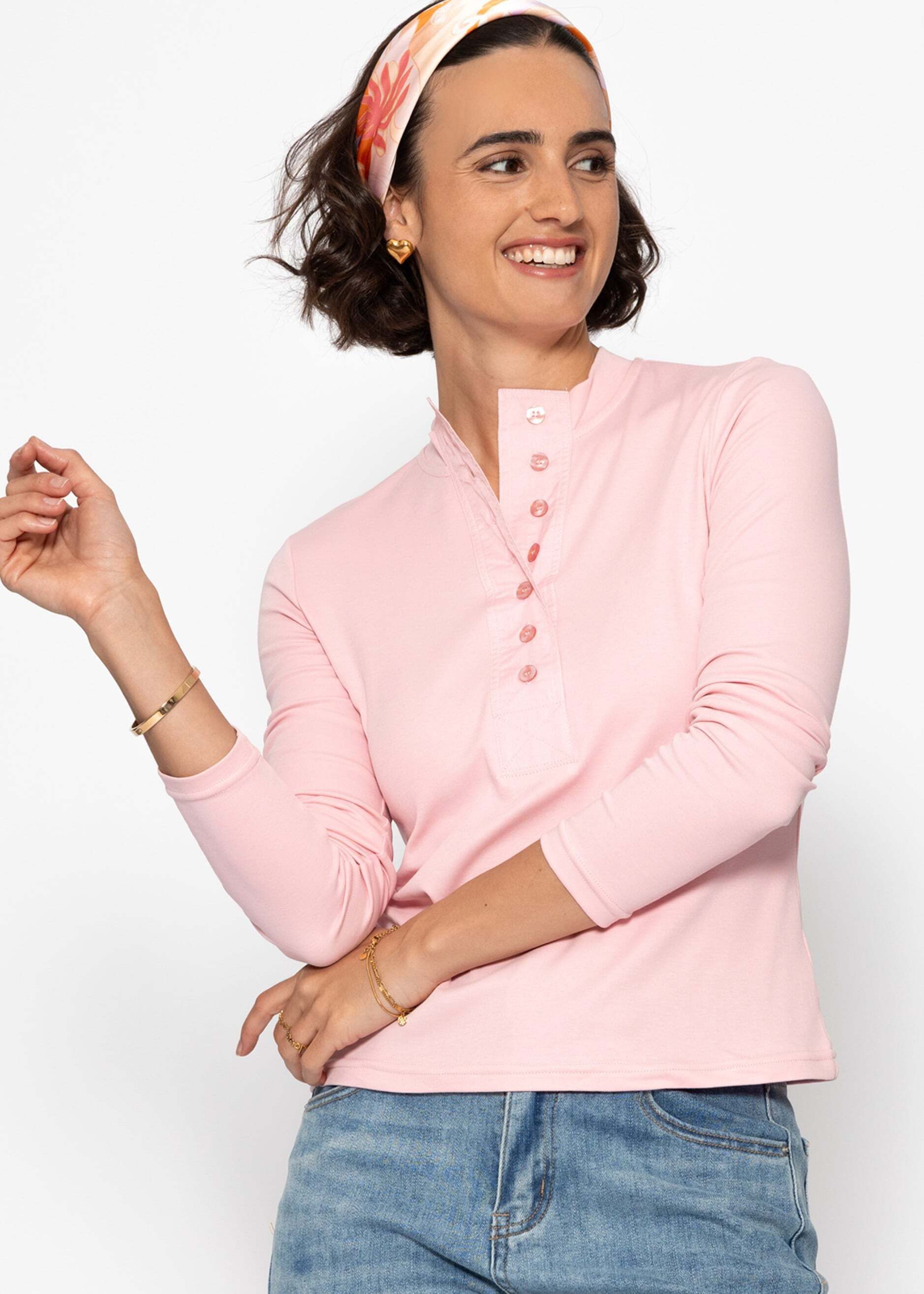 SASSYCLASSY Langarmshirt Langarm Shirt mit breiter Knopfleiste für Damen An günstig online kaufen