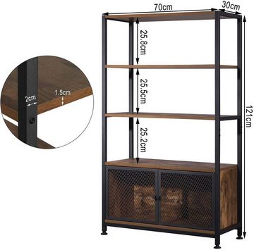 Woltu Standregal, 1-tlg., 3 Ablagen Gittertür aus Holz und Stahl dunkelbuche