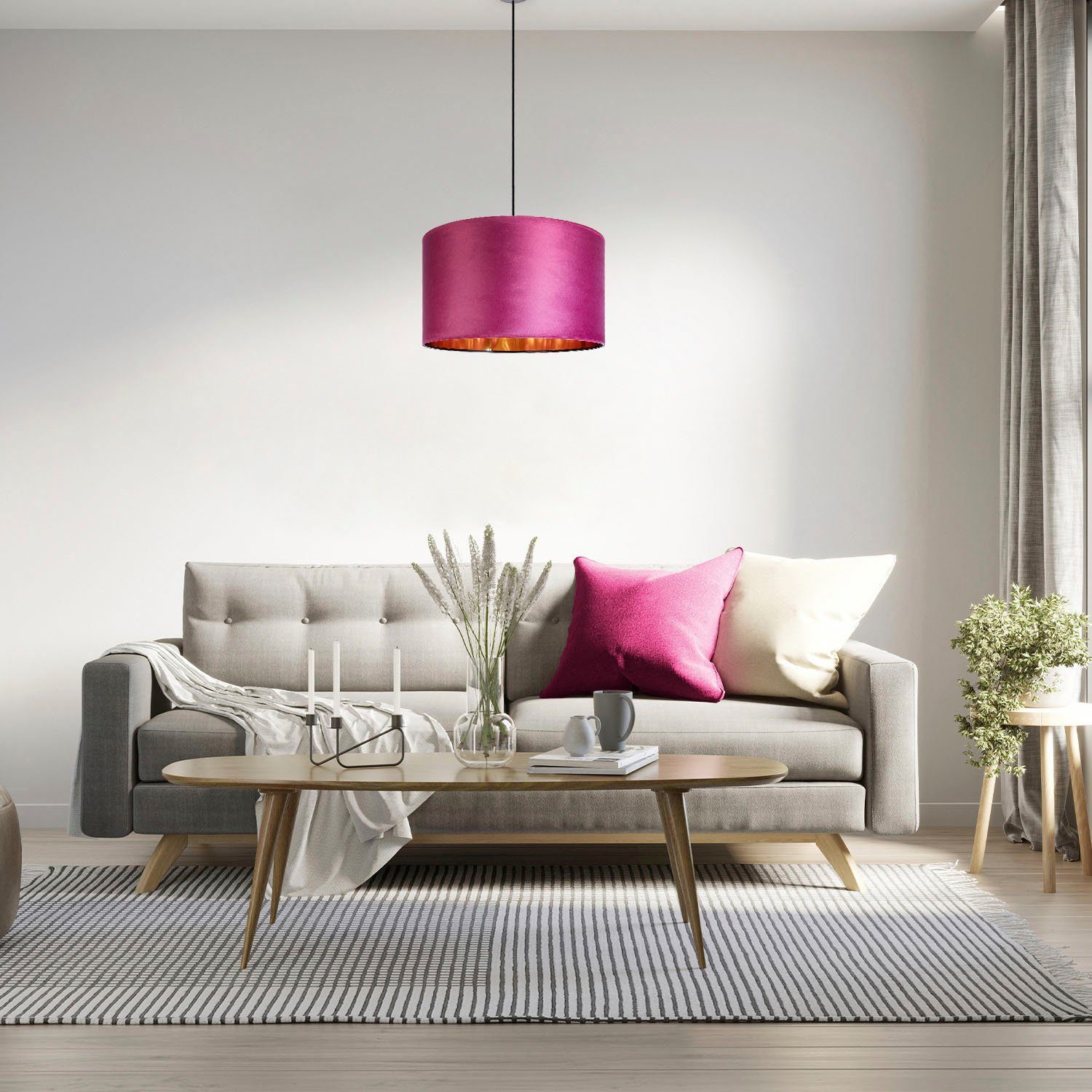 Home Wohnzimmer Kabel Color, Paco Lampenschirm 1,5m Pendelleuchte ohne Deko Hugo Velour Leuchtmittel, E27 aus uni Unifarben