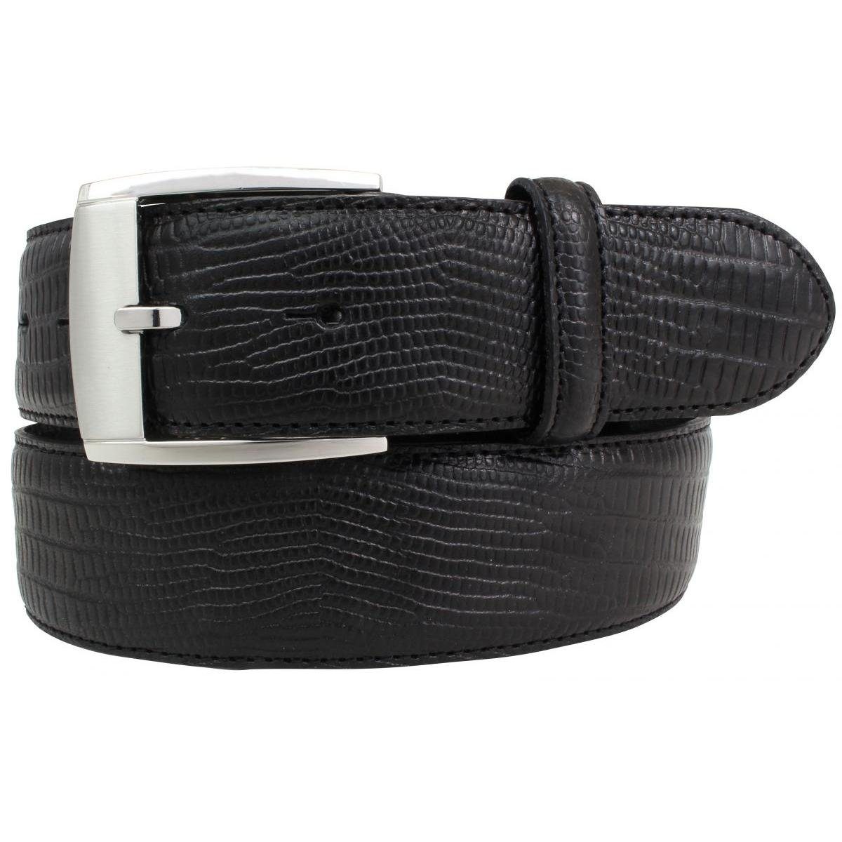 BELTINGER Ledergürtel Gürtel mit Echsenprägung 4 cm - Jeans-Gürtel für Damen Herren 40mm Rep Schwarz, Silber