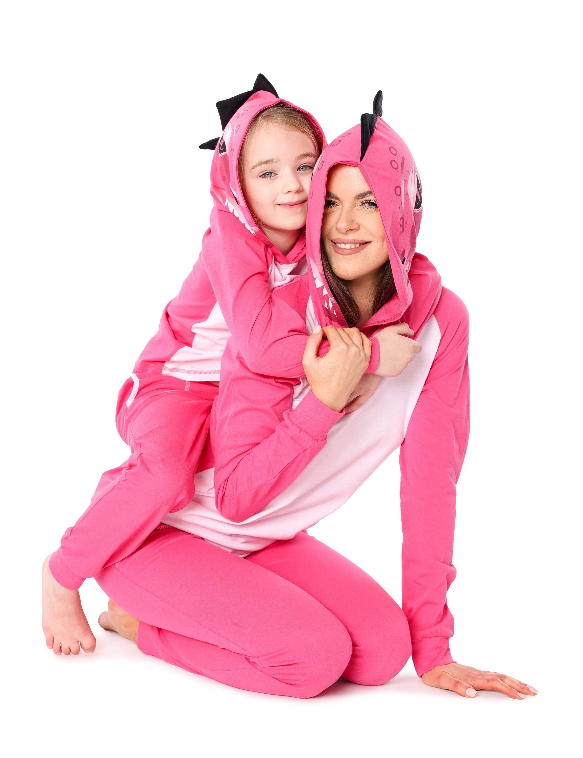 LA40-232 Baumwolle Schlafoverall Ladeheid Dunkelrosa Verkleidung Kinder Tiermotiv Schlafanzug ohne aus Dino