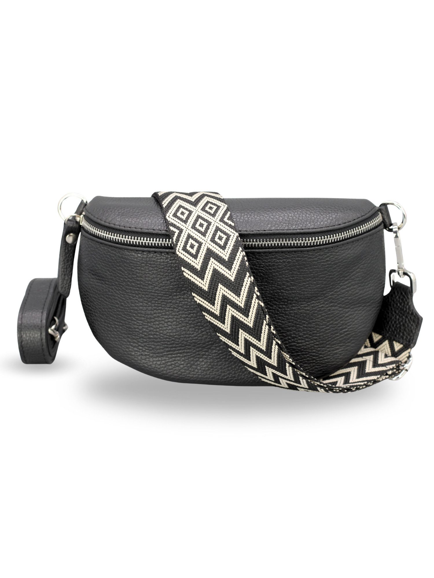 Gürteltasche Bauchtasche Damen Leder Schwarz, Umhängetasche, Echtes Leder