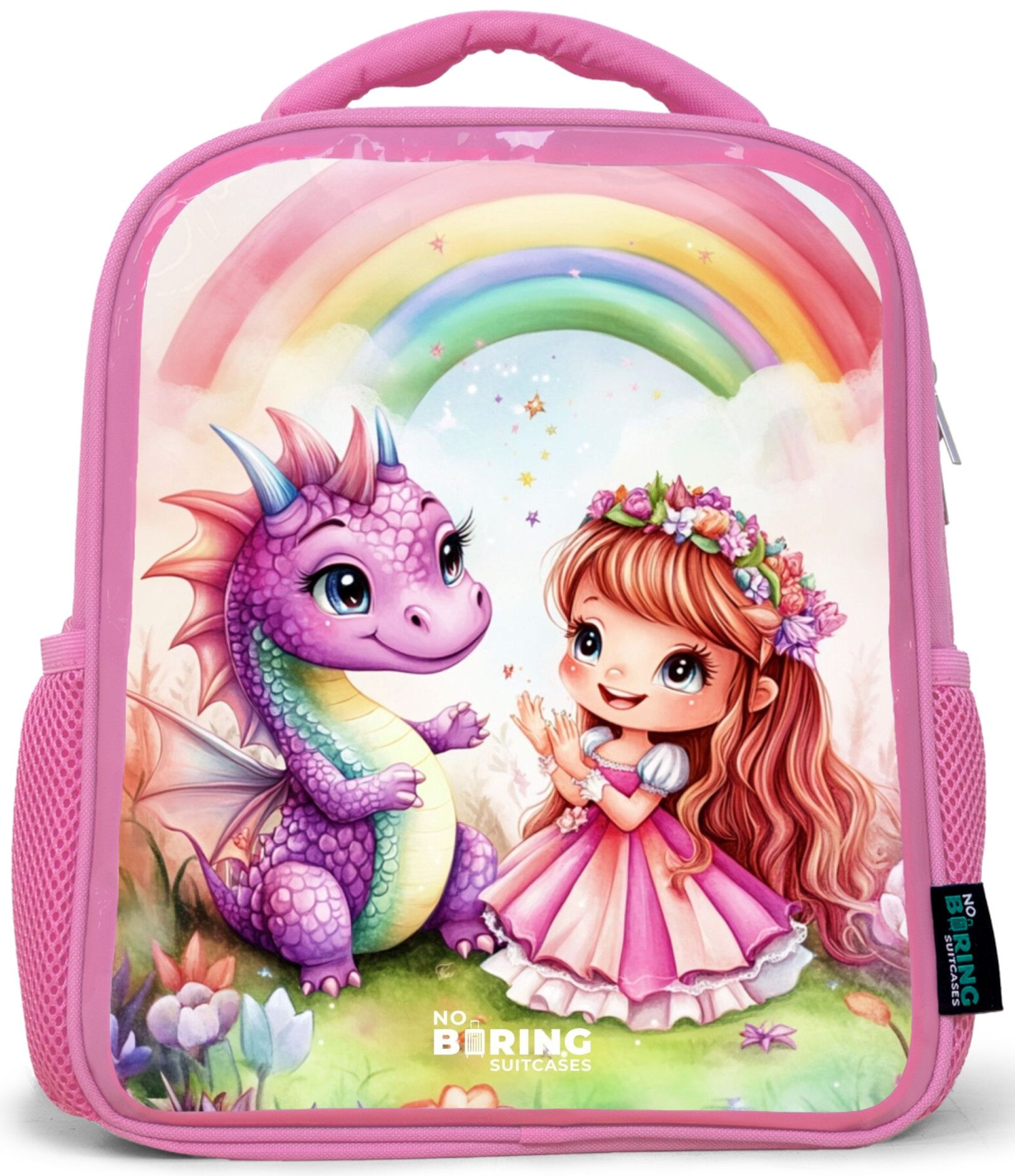Rucksack Rosa - Mädchen mit lila Drache unter Regenbogen