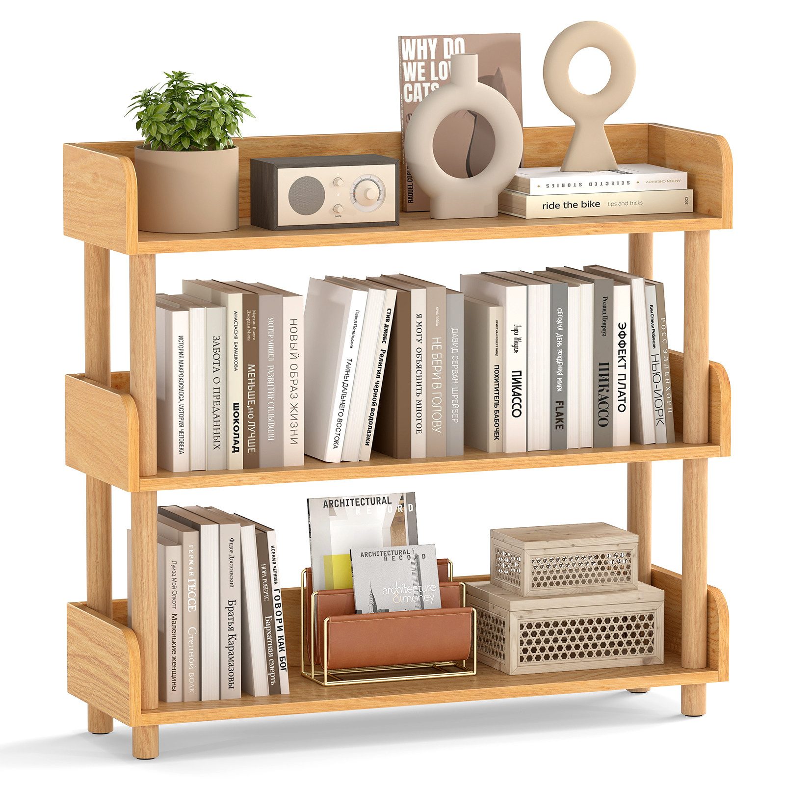 COSTWAY Bücherregal, Holz Standregal, Eckregal mit 5 offene Ebene
