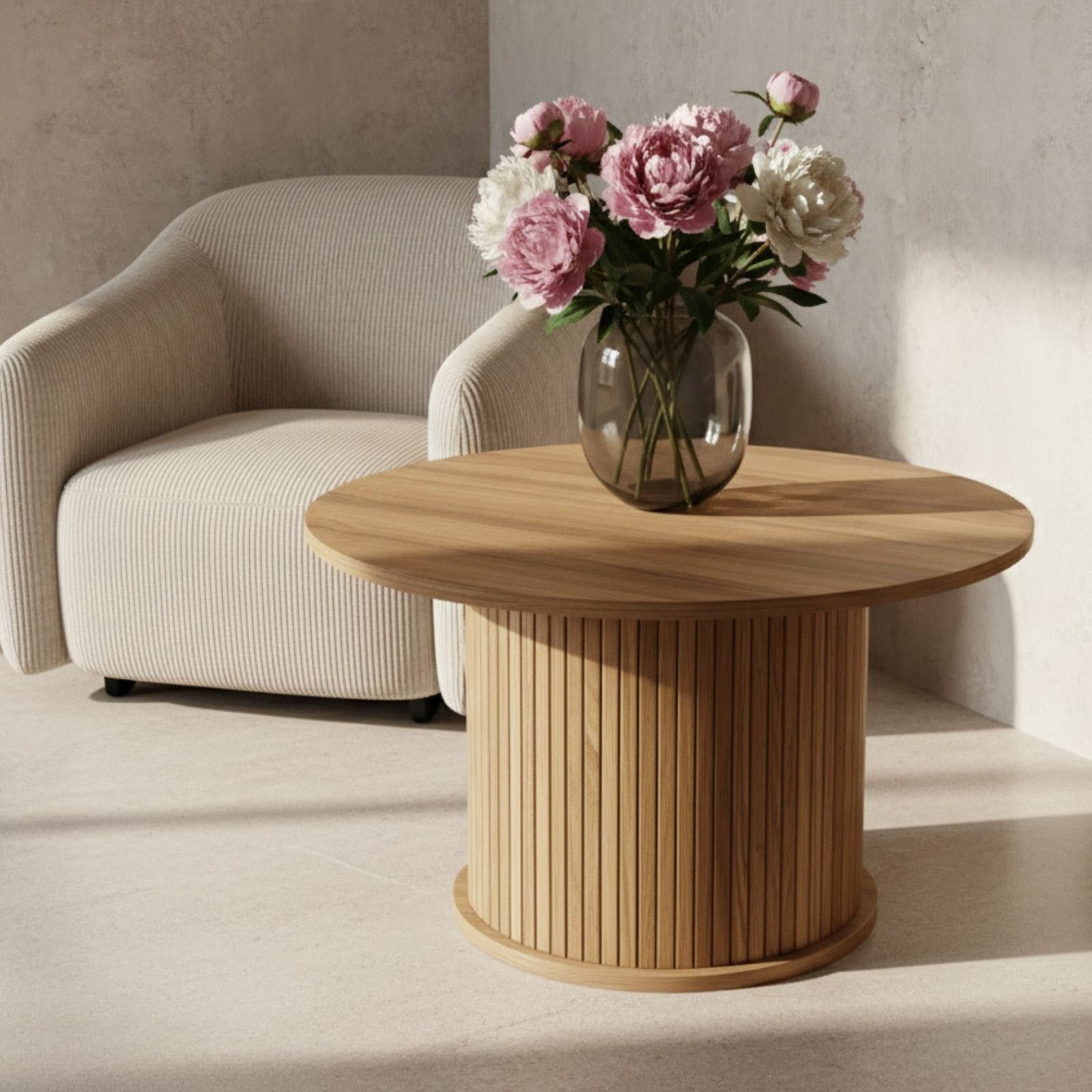 SCAVA Beistelltisch Couchtisch SCAVA, geriffelt, Ø 70 x 40 cm (Couchtisch, Einzeltisch), Lamellenbasis, rillierte Zylinderform
