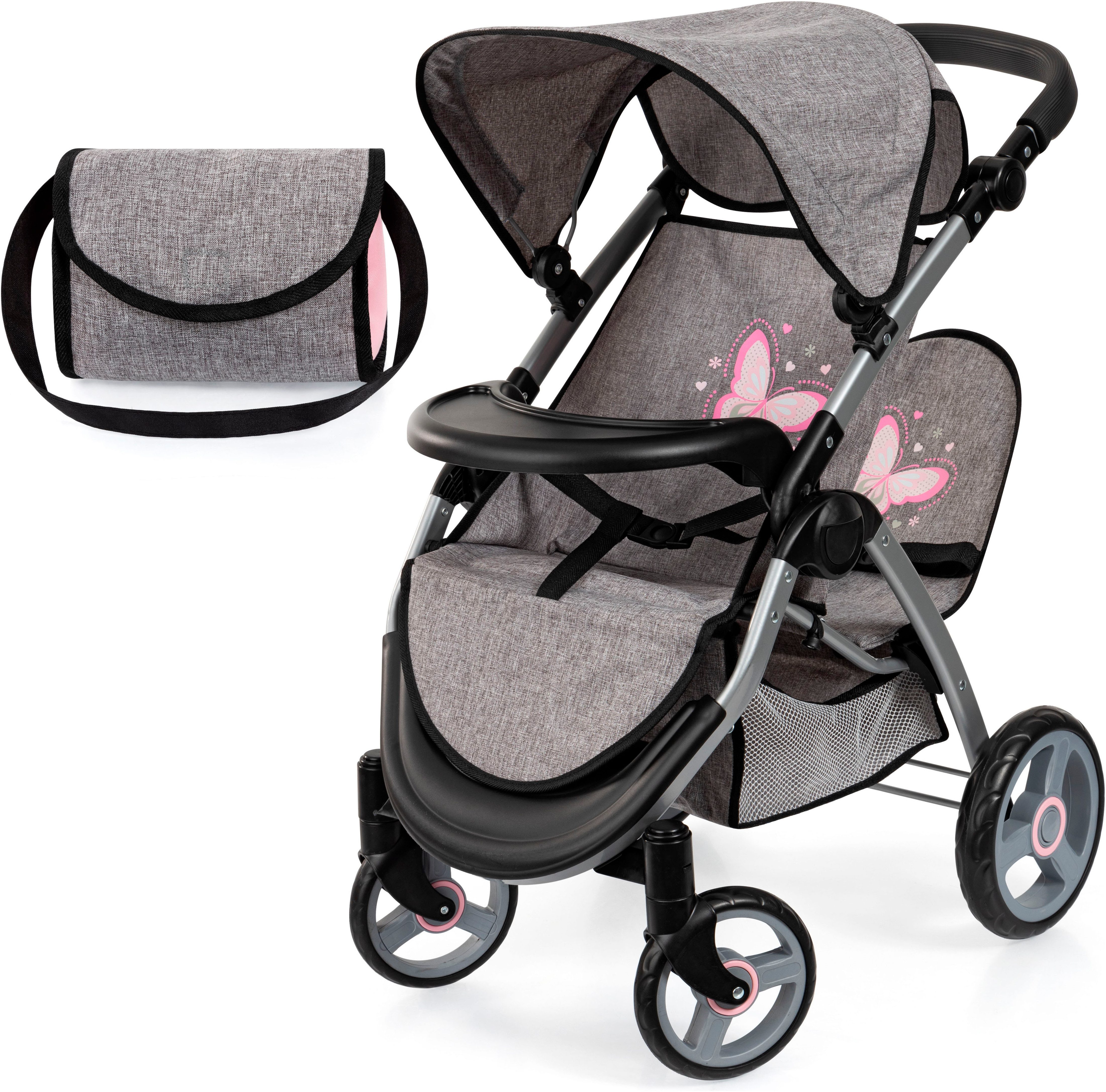 Bayer Puppen-Zwillingsbuggy Twin Star, grau/rosa, mit günstig online kaufen