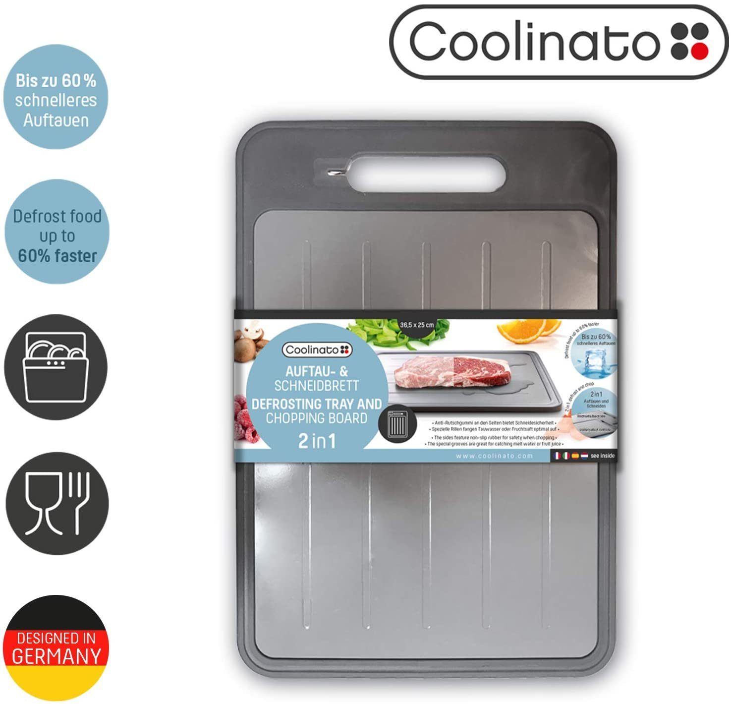 Coolinato Schneidebrett 2 in 1 Auftau und Schneidebrett