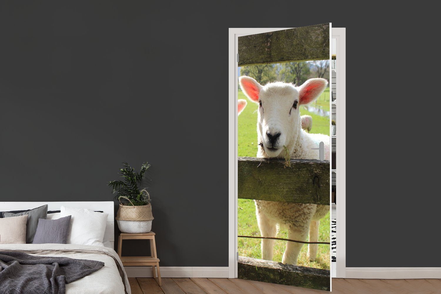 MuchoWow Türtapete Schafe - cm Bauernhof, (1 Türaufkleber, St), Tür, - 75x205 Tiere für Matt, Fototapete bedruckt