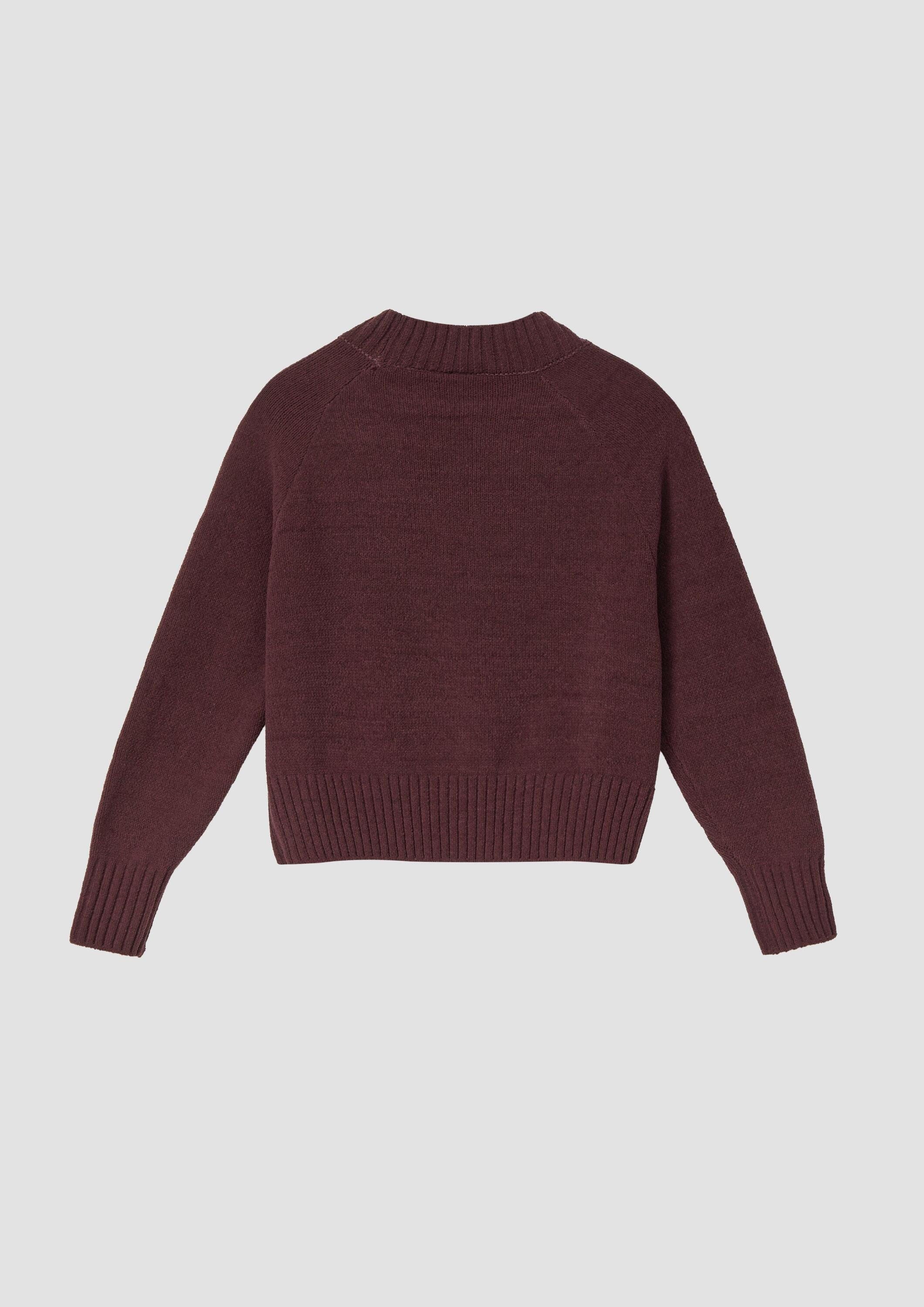 s.Oliver Longpullover Strickpullover Loose Fit Strickpullover mit Stehkragen aus Chenille-Garn