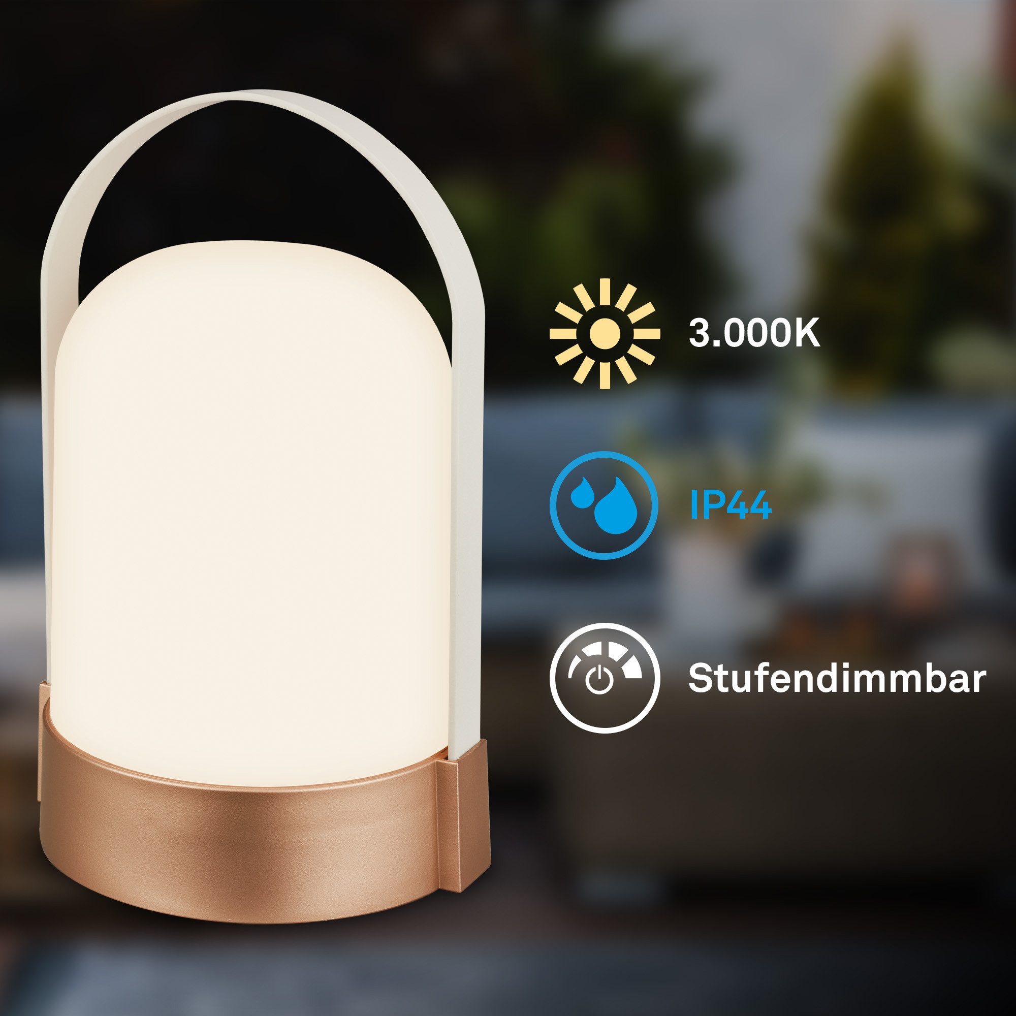 Briloner Leuchten Tischleuchte LED Tischlampe Warmweiß Akku dimmbar Indoor Outdoor, Single -BIG, LED fest integriert, 3000K - Warmweiß