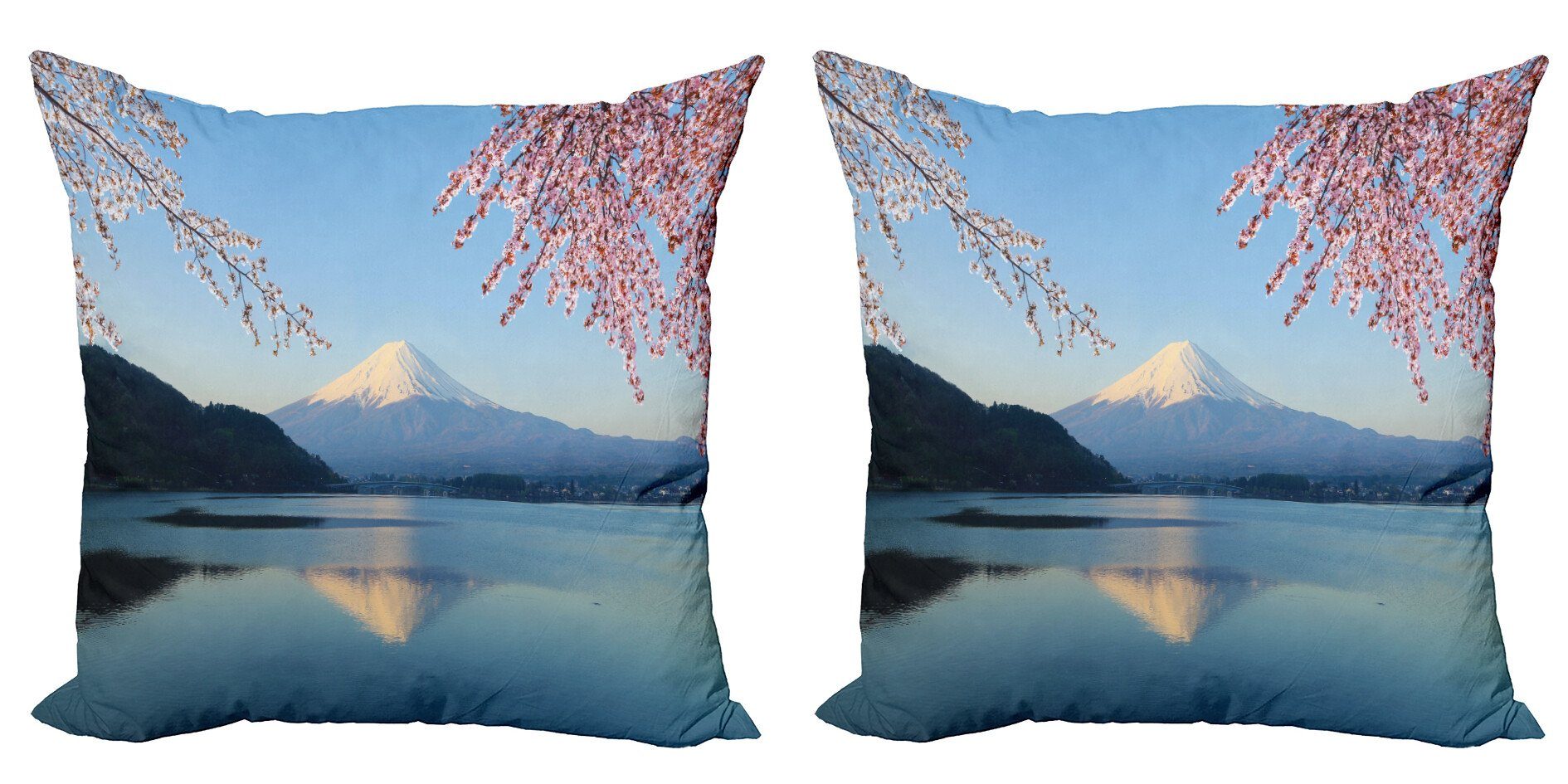 Kissenbezüge Modern Accent Doppelseitiger Digitaldruck, Abakuhaus (2 Stück), Berg Japan Berg und Sakura