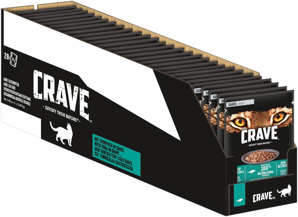 CRAVE CRAVE™ Katze Portionsbeutel Sauce mit Thunfisch 28 x 85g, Nassfutter für: Katze
