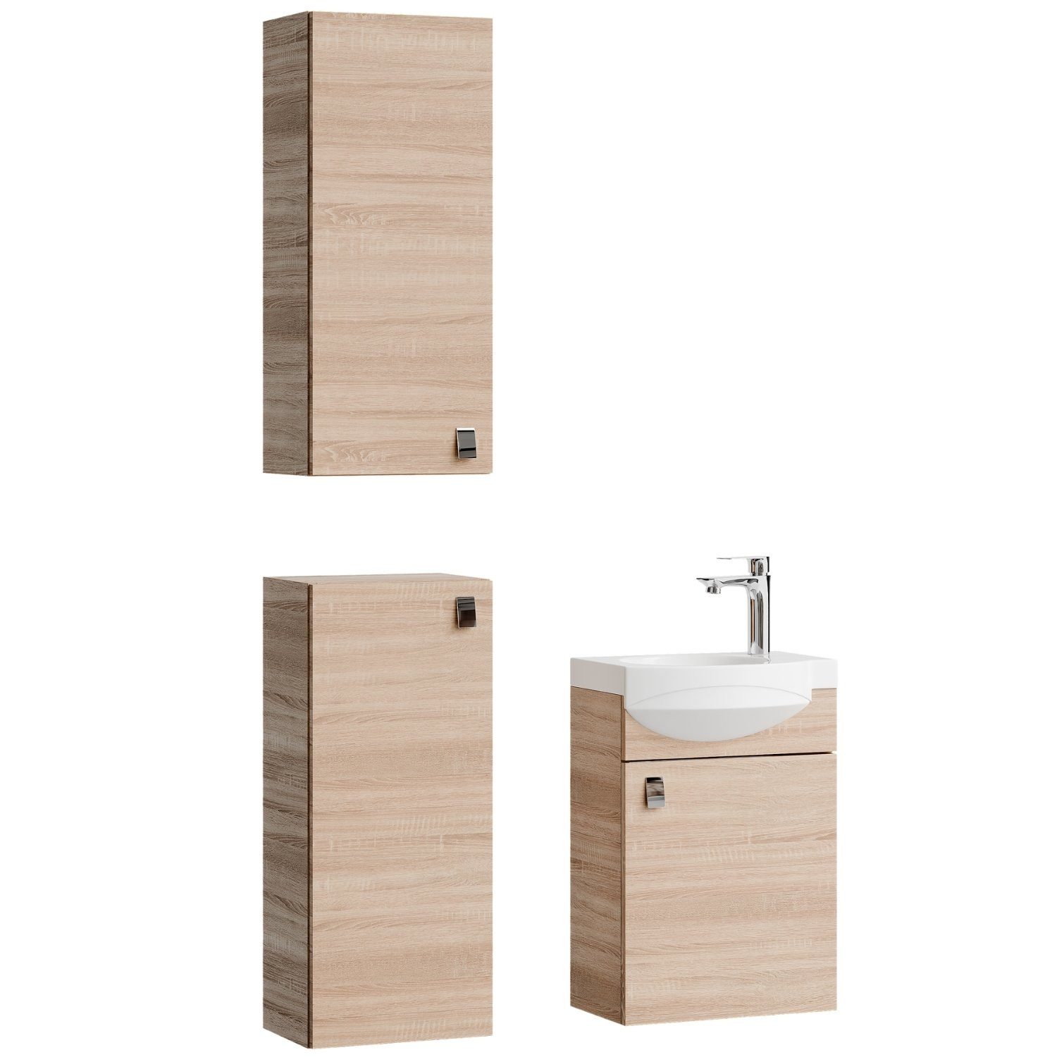 Planetmöbel Badmöbel-Set Waschtischunterschrank 40 cm mit 2x Midischrank 32 cm, (Waschbecken mit Unterschrank, Badezimmerschrank)