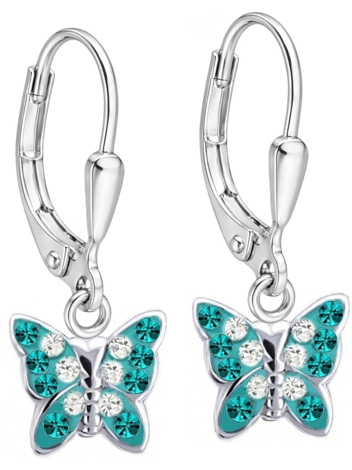 Goldene Hufeisen Paar Ohrhänger Schmetterling Ohrringe Mädchen 925 Silber mit Kristall (inkl. Etui), Kinder Ohrschmuck Farbenfroh