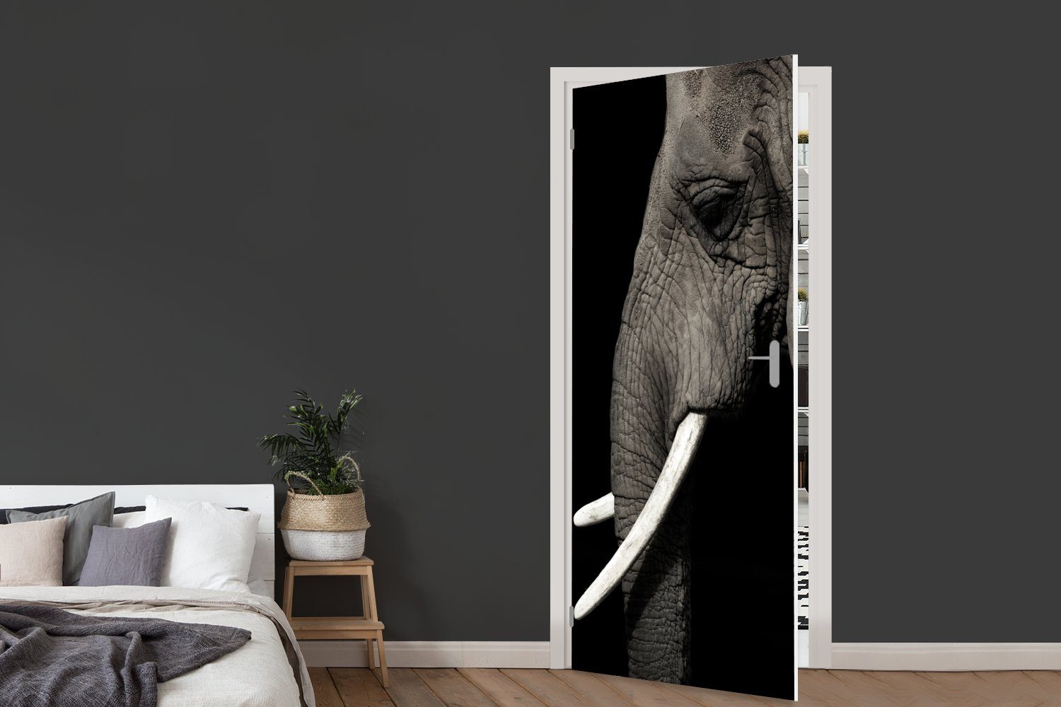 MuchoWow 75x205 Türtapete Tür, Tier St), für - Matt, cm Türaufkleber, Stoßzahn, Fototapete bedruckt, (1 Elefant -