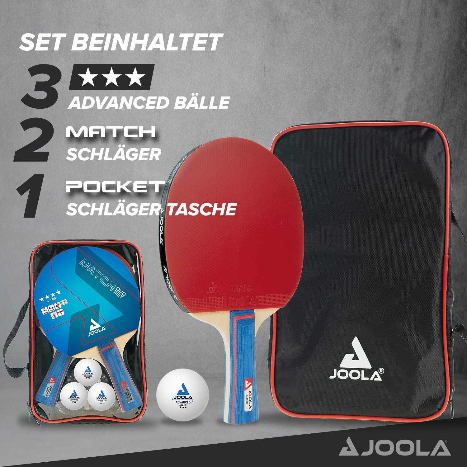 Joola Tischtennisschläger Set "Duo" (6-tlg., mit 2 Schlägern, 3 Bällen und Aufbewahrungstasche) – Bild 2 von 5