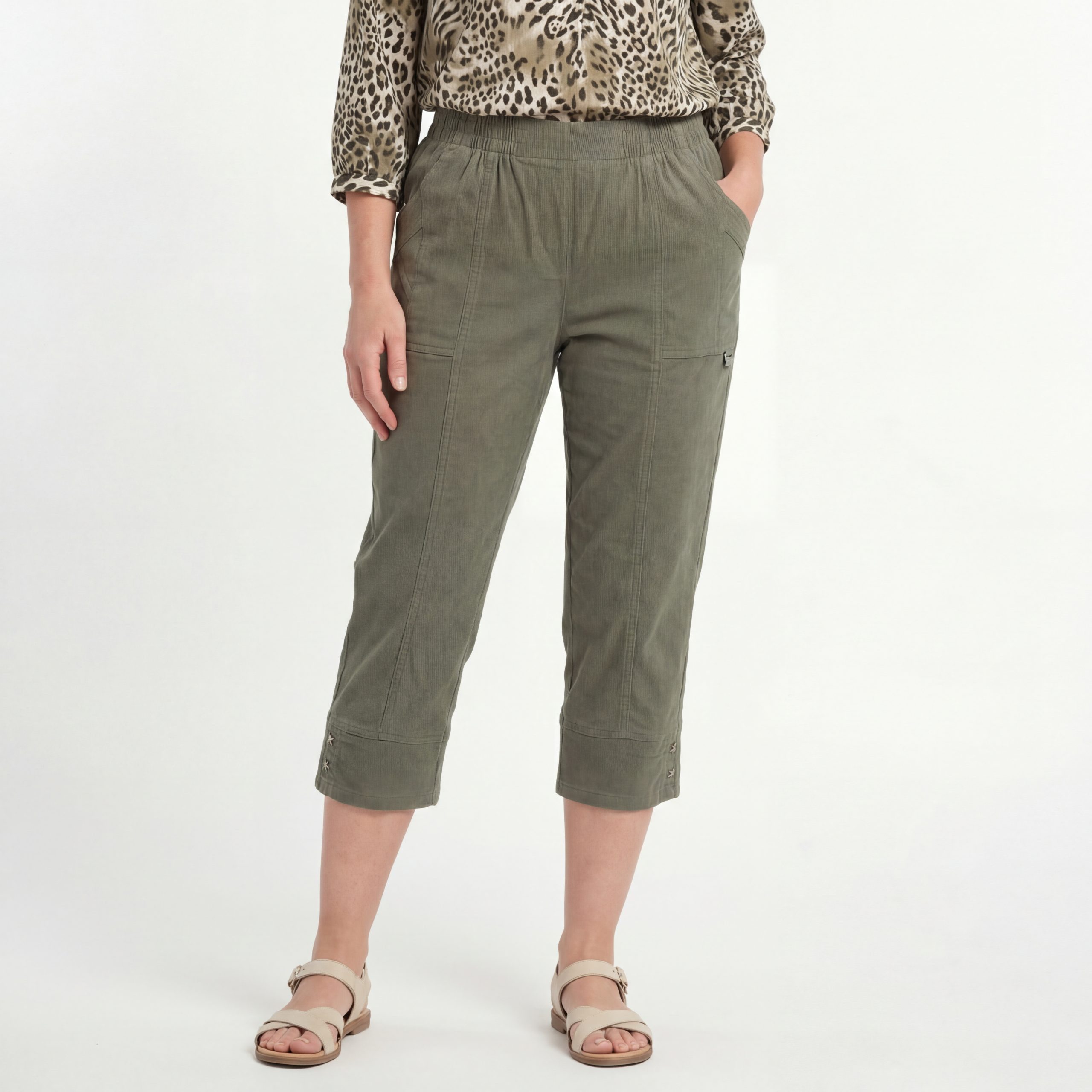 OriginalYou Caprihose Damen Stretch Hose Kurze Sommerhose mit Nadelstreifen mit elastischem Bund, auch in großen Größen erhältlich 36-50