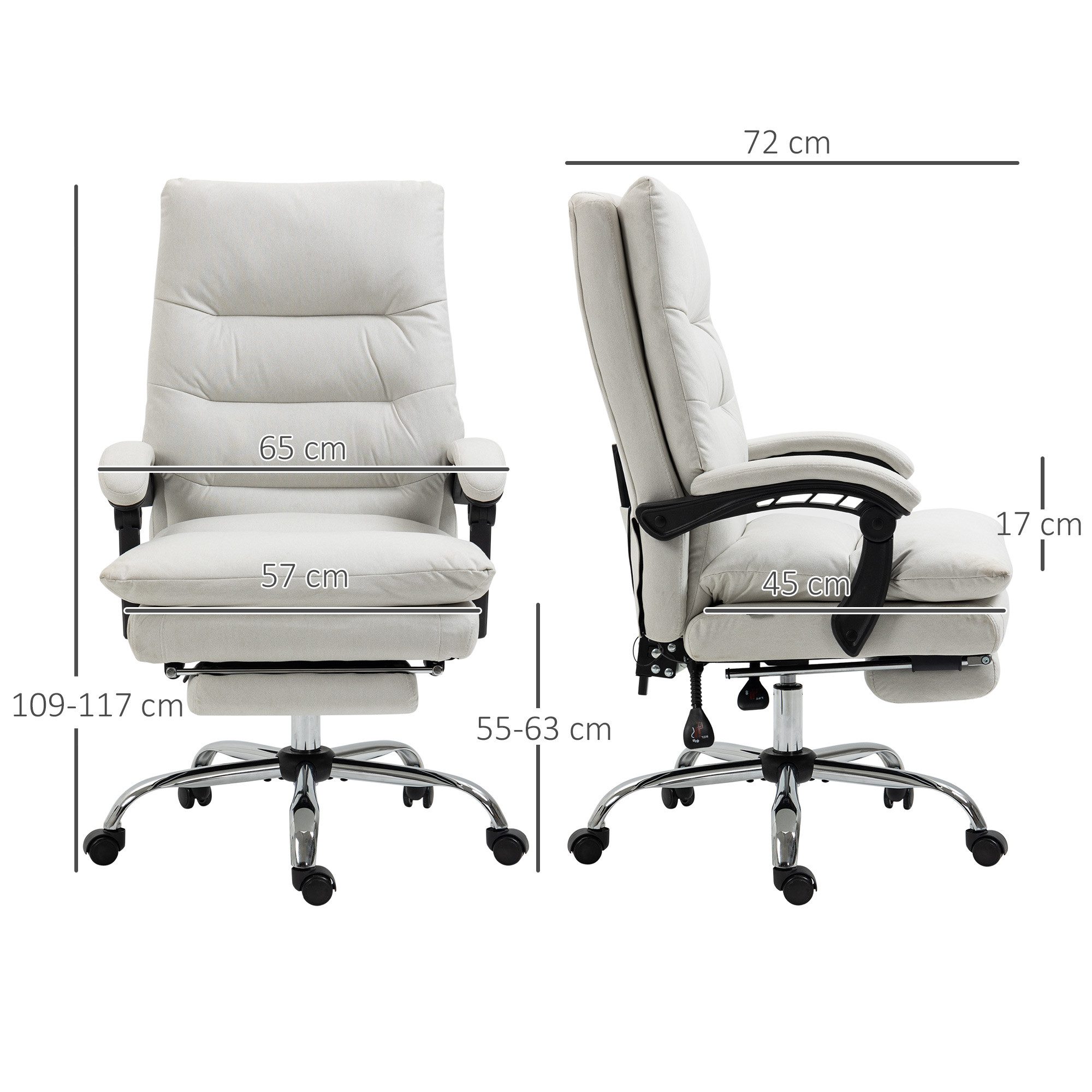 Vinsetto Schreibtischstuhl Ergonomischer Chefsessel Höhenverstellbar Computerstuhl Mikrofaser (Chefsessel, 1 St), 120 kg Belastbar, Beige – Bild 3 von 5