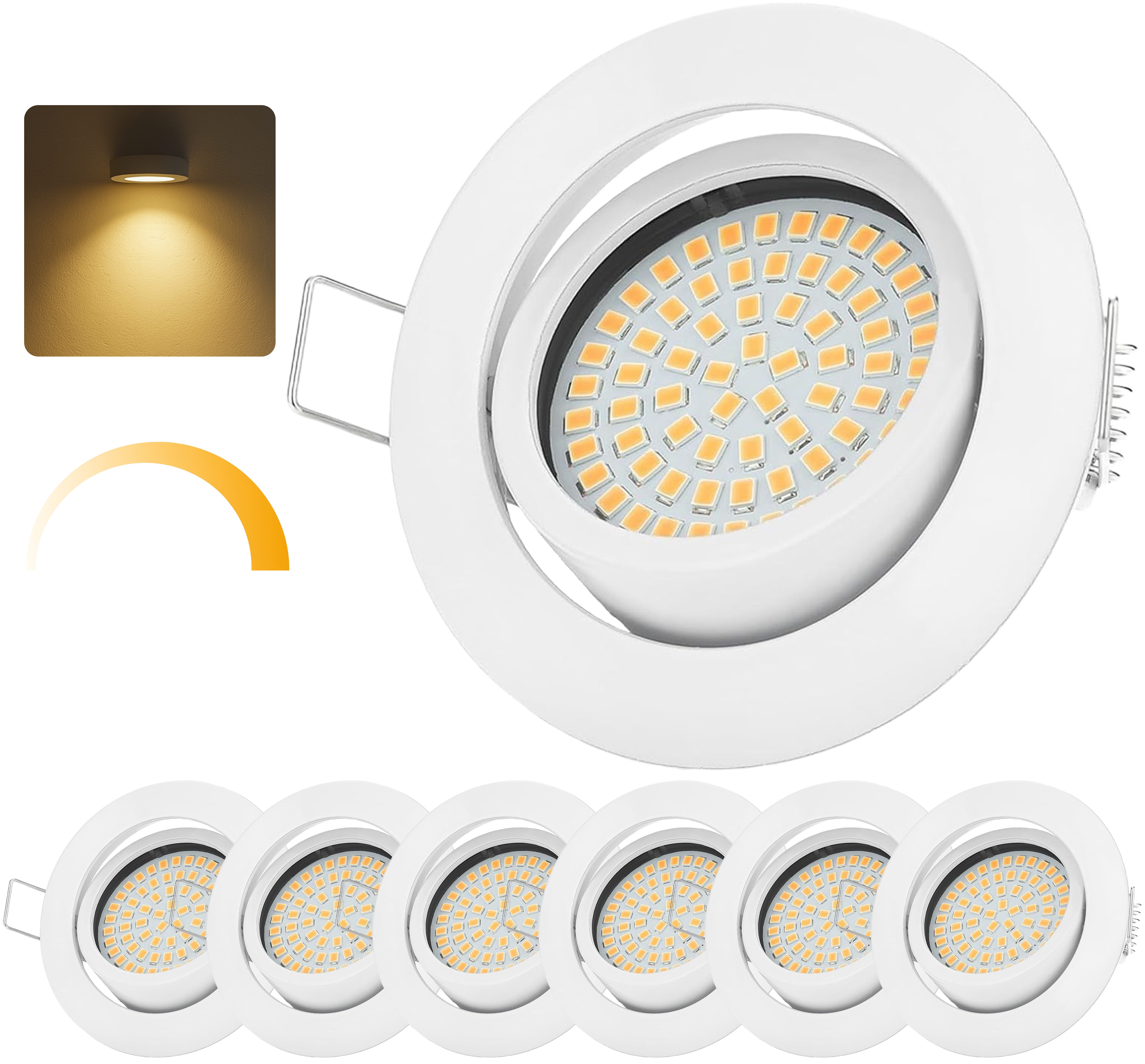 Sweet LED LED Einbaustrahler 6er Set Flach Weiß Dimmbar 5W, Dimmfunktion, LED fest integriert, warmweiß, 3000K, Deckenspots, Deckenstrahler, Einbauleuchten