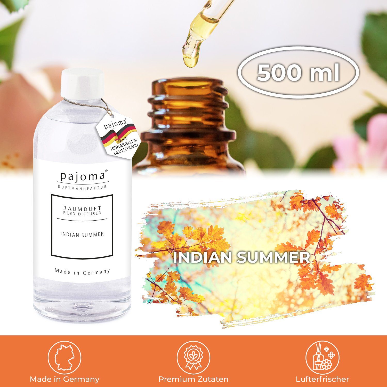pajoma® Raumduft-Nachfüllflasche Indian Summer, Nachfüller für ml, 500 Raumduft-Behälter