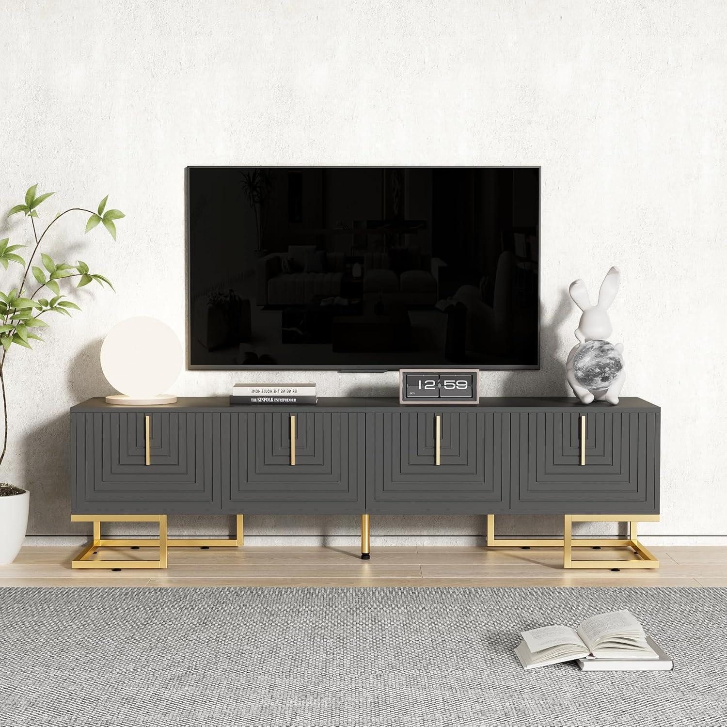 LuxusKollektion TV-Board TV Schrank Lowboard Struktur Tür Schubladen Grau(170x40x45.5cm)