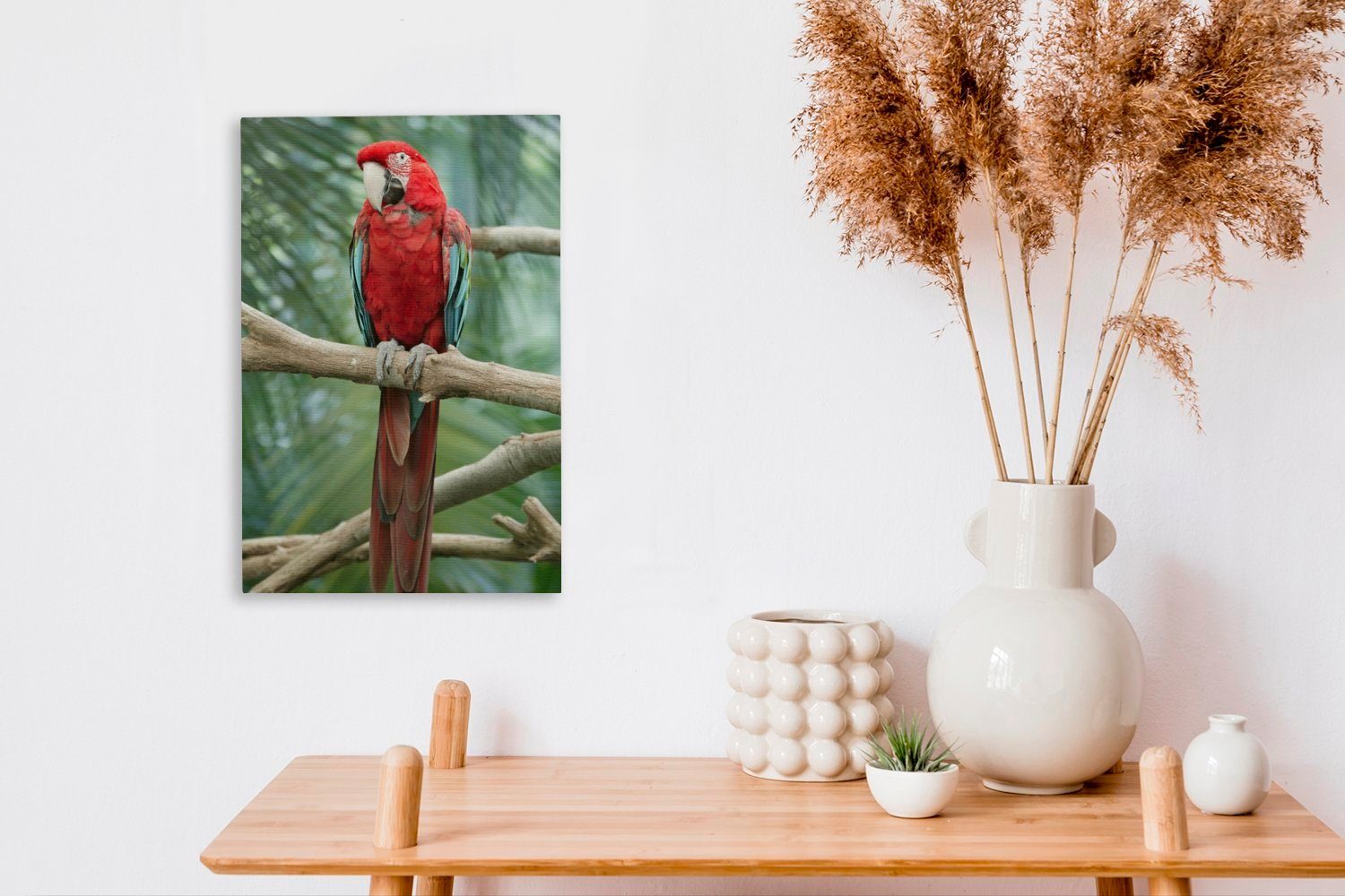 OneMillionCanvasses® Leinwandbild Kuba-Papagei auf Zackenaufhänger, (1 cm Gemälde, Ast 20x30 fertig bespannt sitzend, einem St), Leinwandbild inkl
