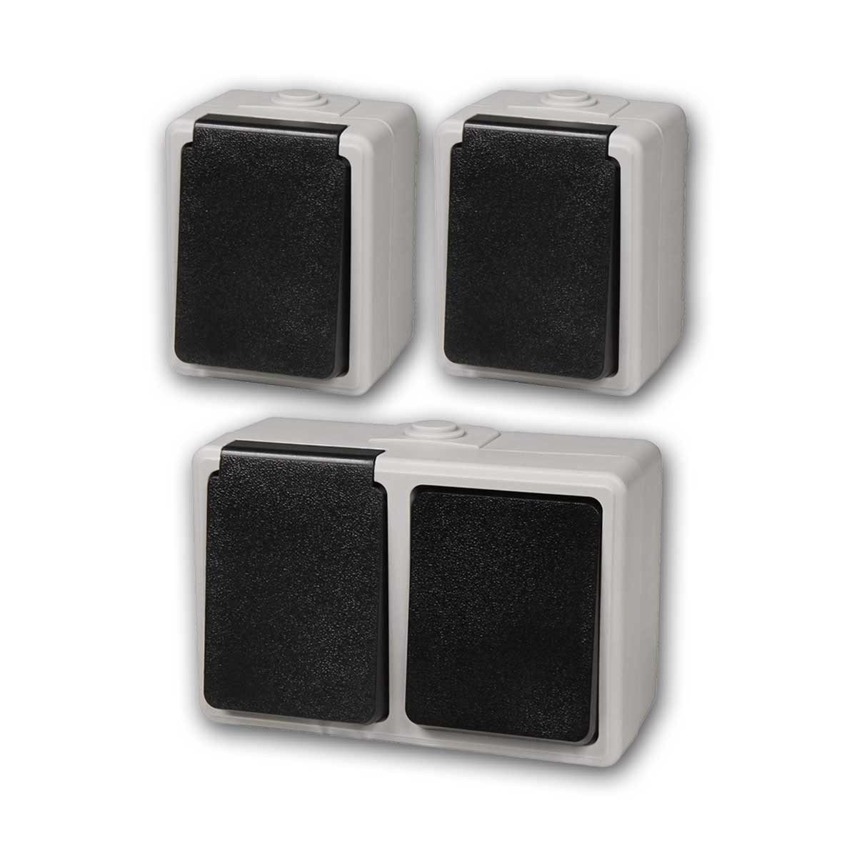 McPower Aufputz-Steckdose Feuchtraum Set "Taff Heizkeller", grau, IP44