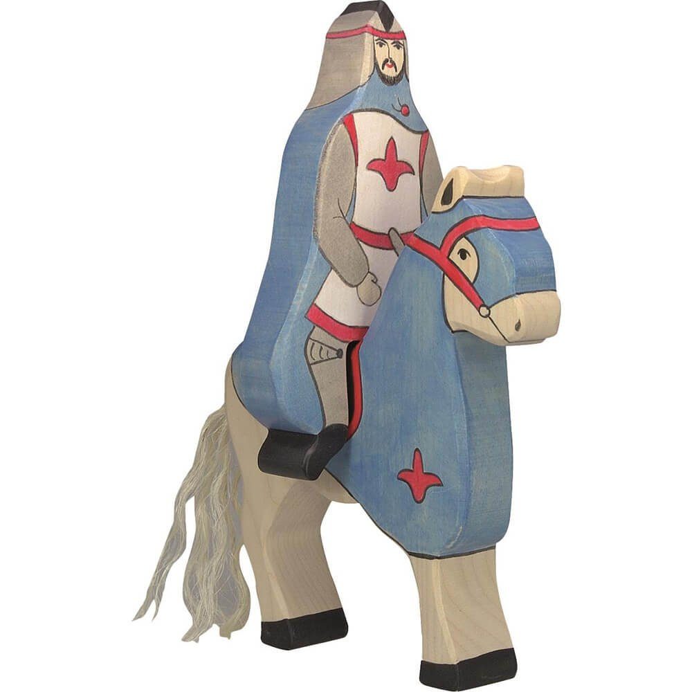 Holztiger Tierfigur HOLZTIGER Blauer Ritter mit Mantel aus Holz - reitend (ohne Pferd)