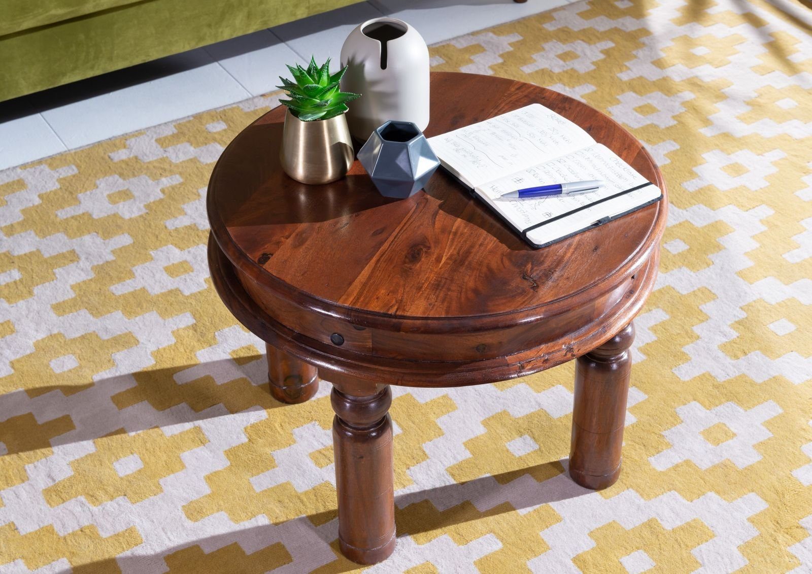 Massivmoebel24 Couchtisch OXFORD (60x60x45 Akazie, runder Couchtisch aus ma günstig online kaufen