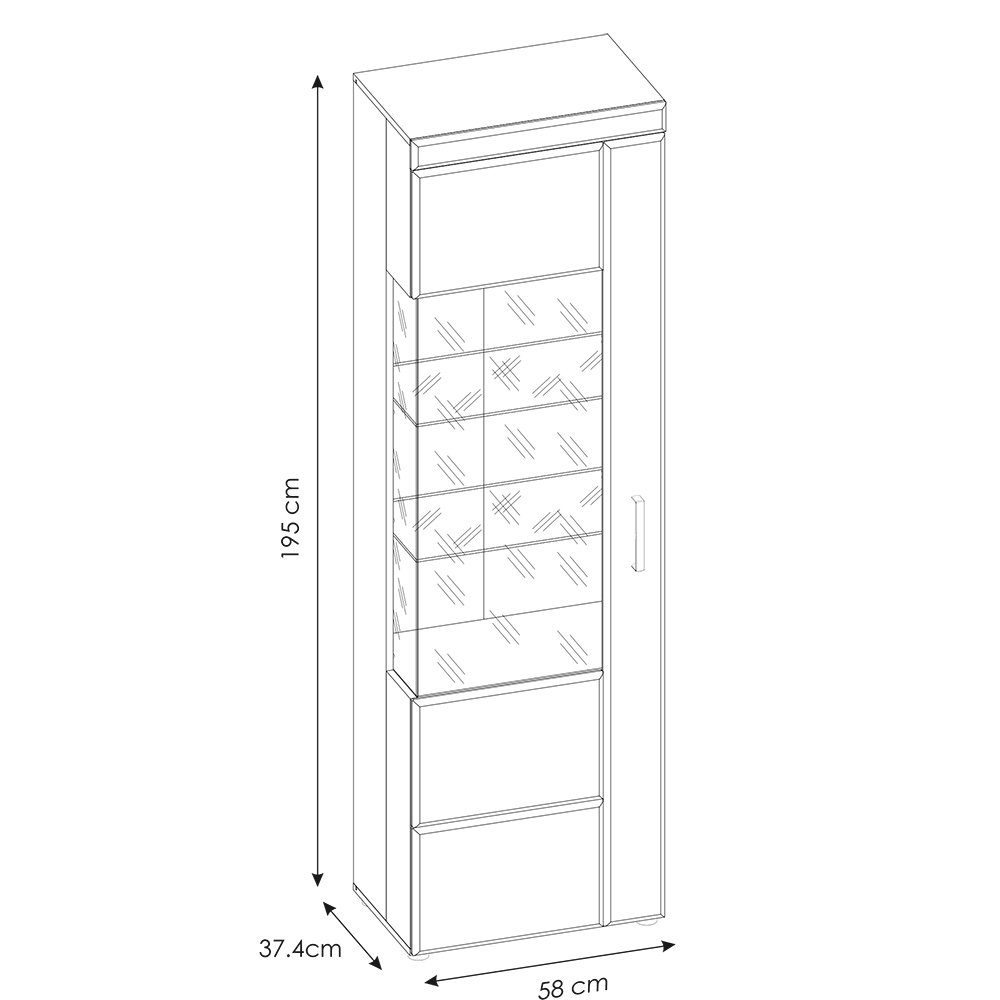 B/H/T Lomadox Nb., cm mit Vitrine 58/195/37,4 Grandson Eiche Beleuchtung, CARIATI-129