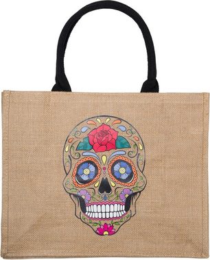 styleBREAKER Henkeltasche (1-tlg), Leinen Henkeltasche Sugar Skull