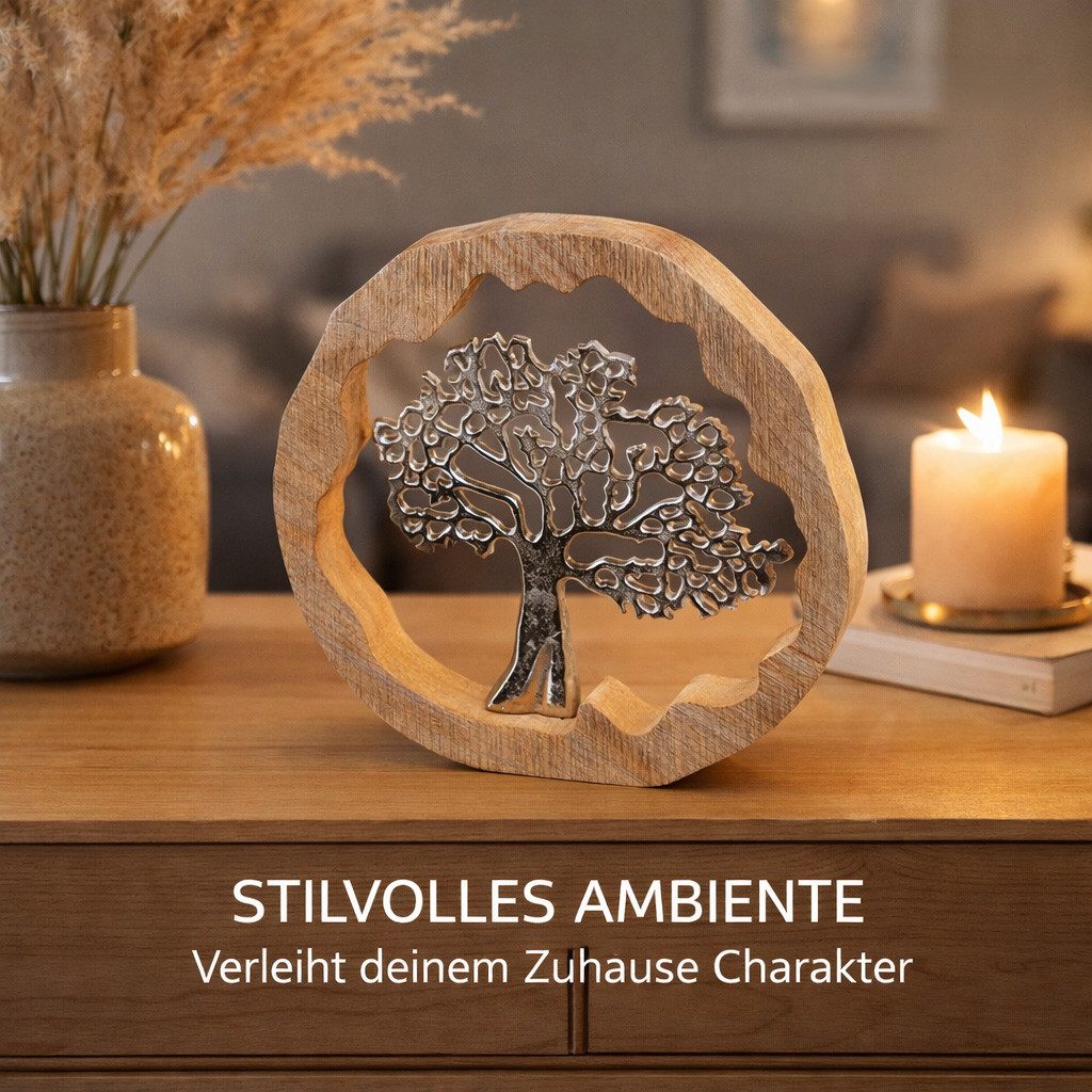 formano Dekofigur Lebensbaum Deko Mangoholz Aluminium Baum des Lebens Aufsteller 30cm