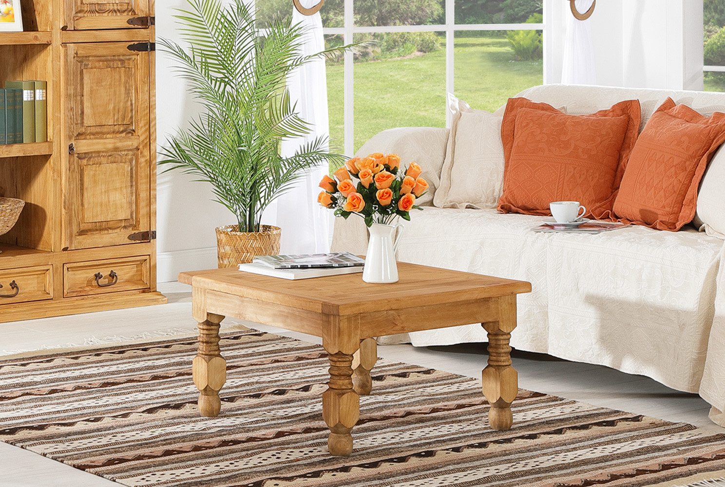 1a Direktimport Couchtisch Quadratischer Massivholz-Couchtisch - Landhausstil - Cottagecore - Ori