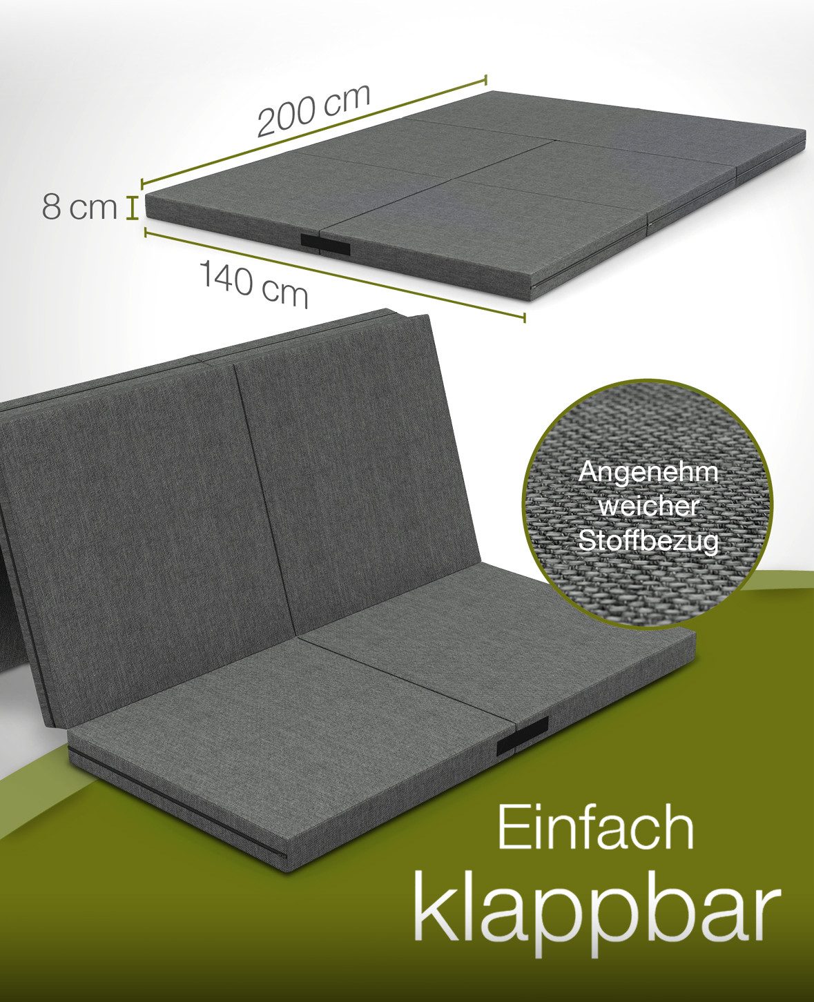 Klappmatratze multifunktional 3-in-1 Gästebett & Sitzwürfel, dibea, 8 cm hoch, multifunktional inkl. Husse – Bild 3 von 5