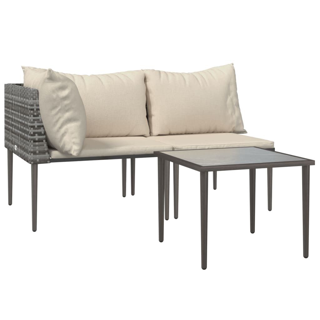 vidaXL Gartenlounge-Set 3-tlg. Garten-Lounge-Set mit Kissen Grau Poly Rattan, (1-tlg)
