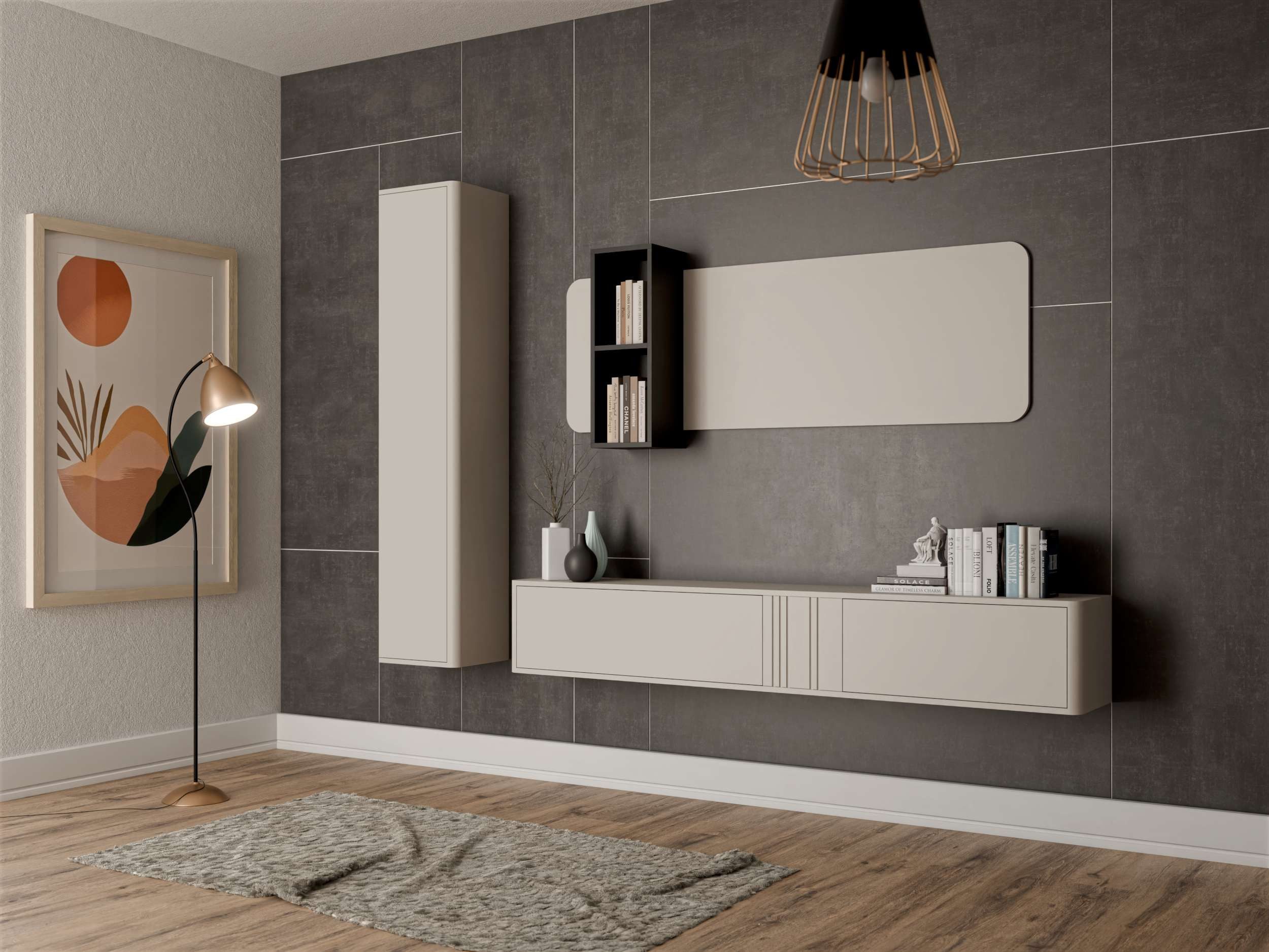 99rooms Wohnwand Liza, (Set (3-set), Garderoben-Set), Modern Design, Wandmontage nötig, Grifflos - PUSH-CLICK