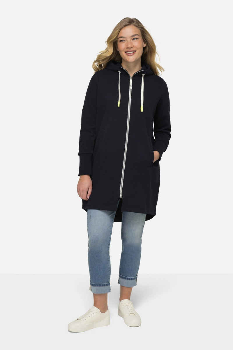 Laurasøn Sweatjacke Sweatjacke lang geschnitten Kapuze Langarm