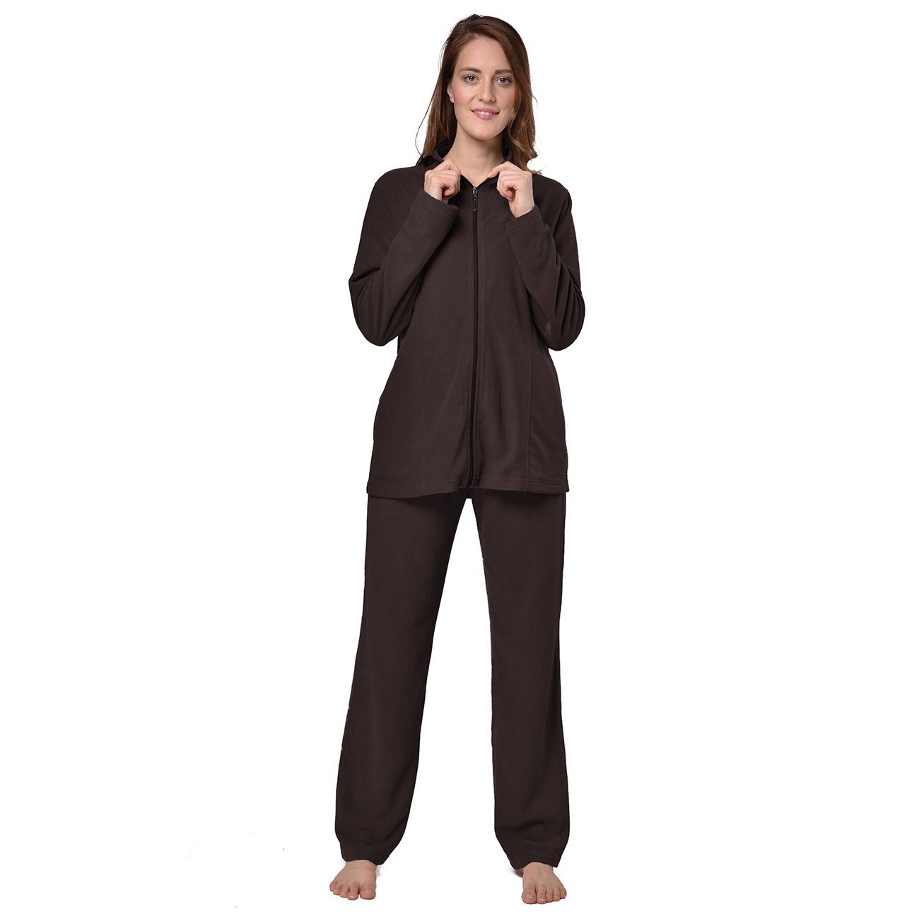 RAIKOU Hausanzug Eleganter einfarbiger Damen Hausanzug / samtig-weiche Freizeitanzug mit Reißverschluss