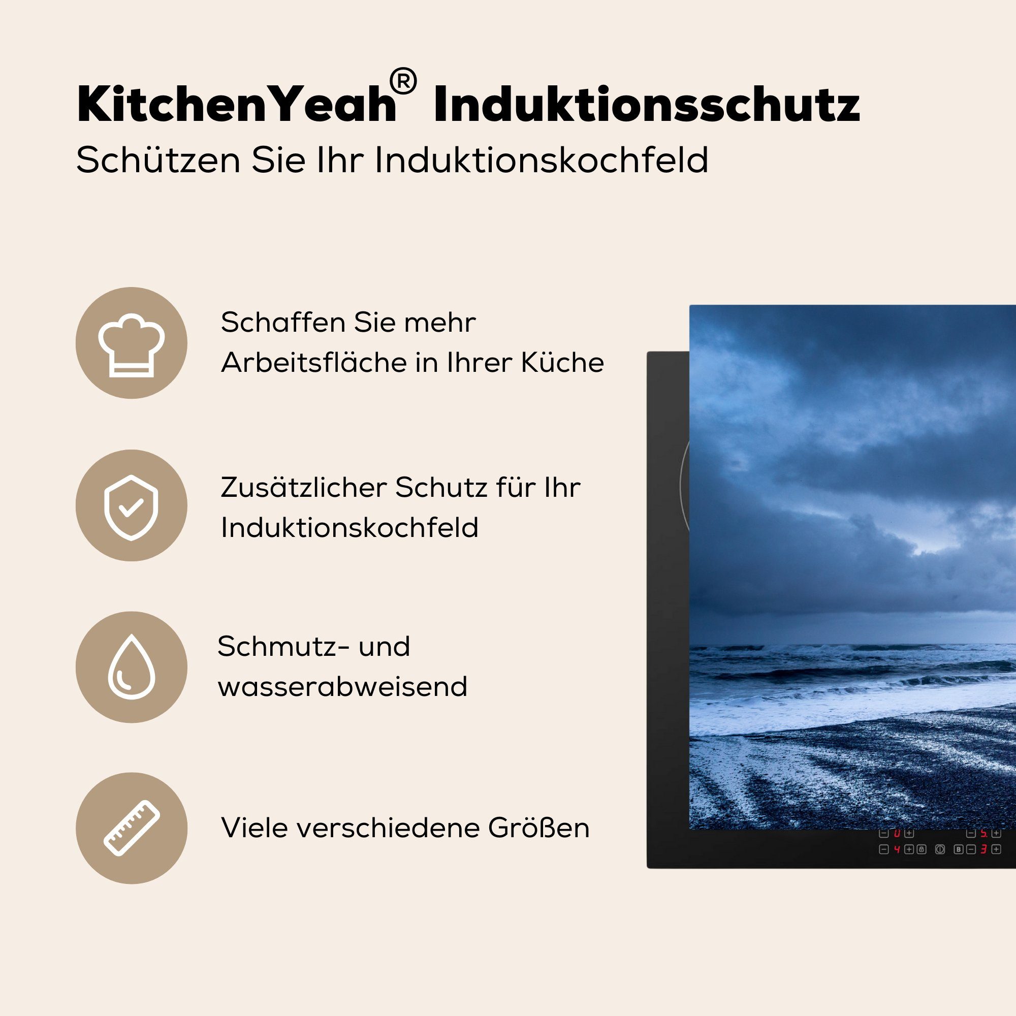 Schutz Induktionskochfeld - (1 81x52 MuchoWow - Küste, Island die Ceranfeldabdeckung küche, Wolken cm, tlg), Herdblende-/Abdeckplatte für Vinyl,