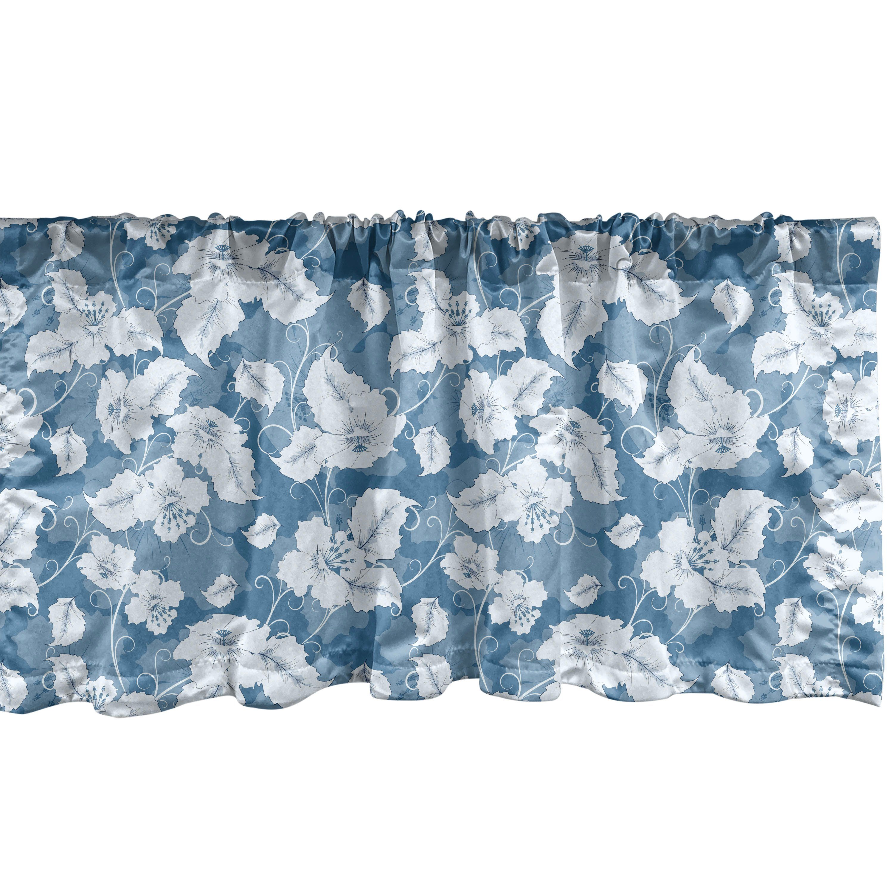 Scheibengardine Vorhang Volant für Küche Schlafzimmer Dekor mit Stangentasche, Abakuhaus, Microfaser, Blumen Retro Blue Design Blumen